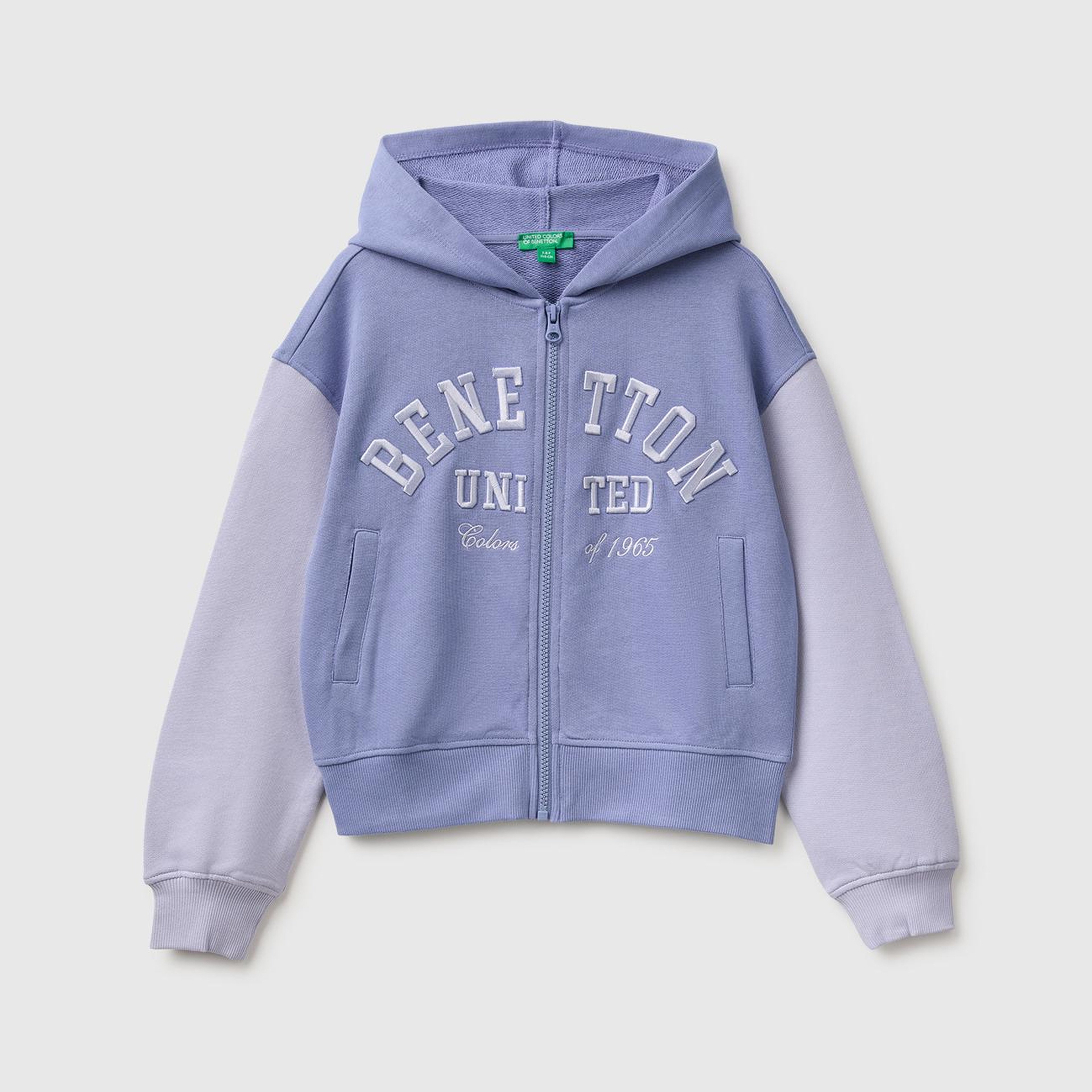 Kız Çocuk Lila Önü İşlemeli Ribanalı Cepli Kapüşonlu Fermuarlı Sweatshirt
