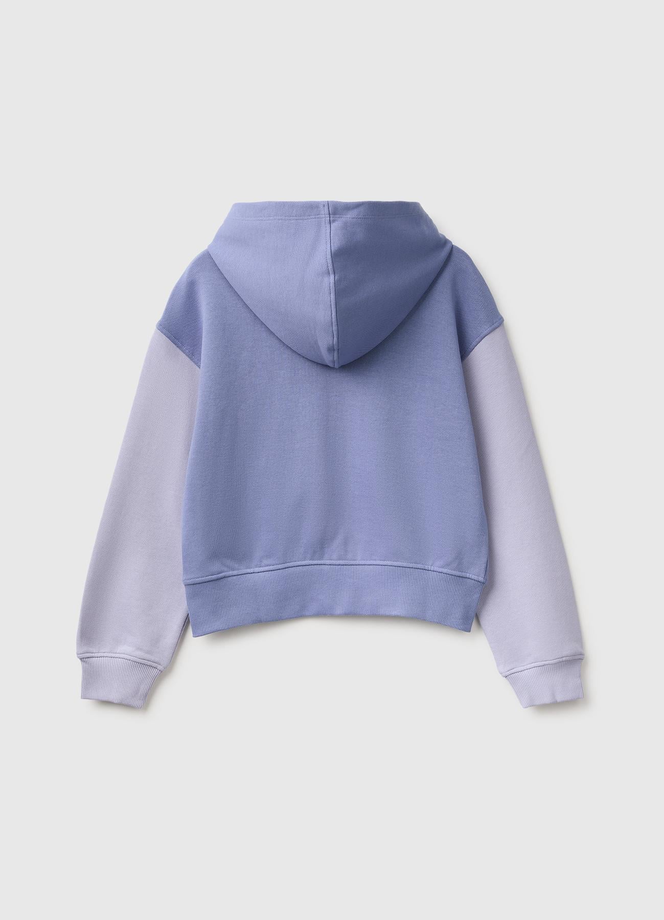 Kız Çocuk Lila Önü İşlemeli Ribanalı Cepli Kapüşonlu Fermuarlı Sweatshirt