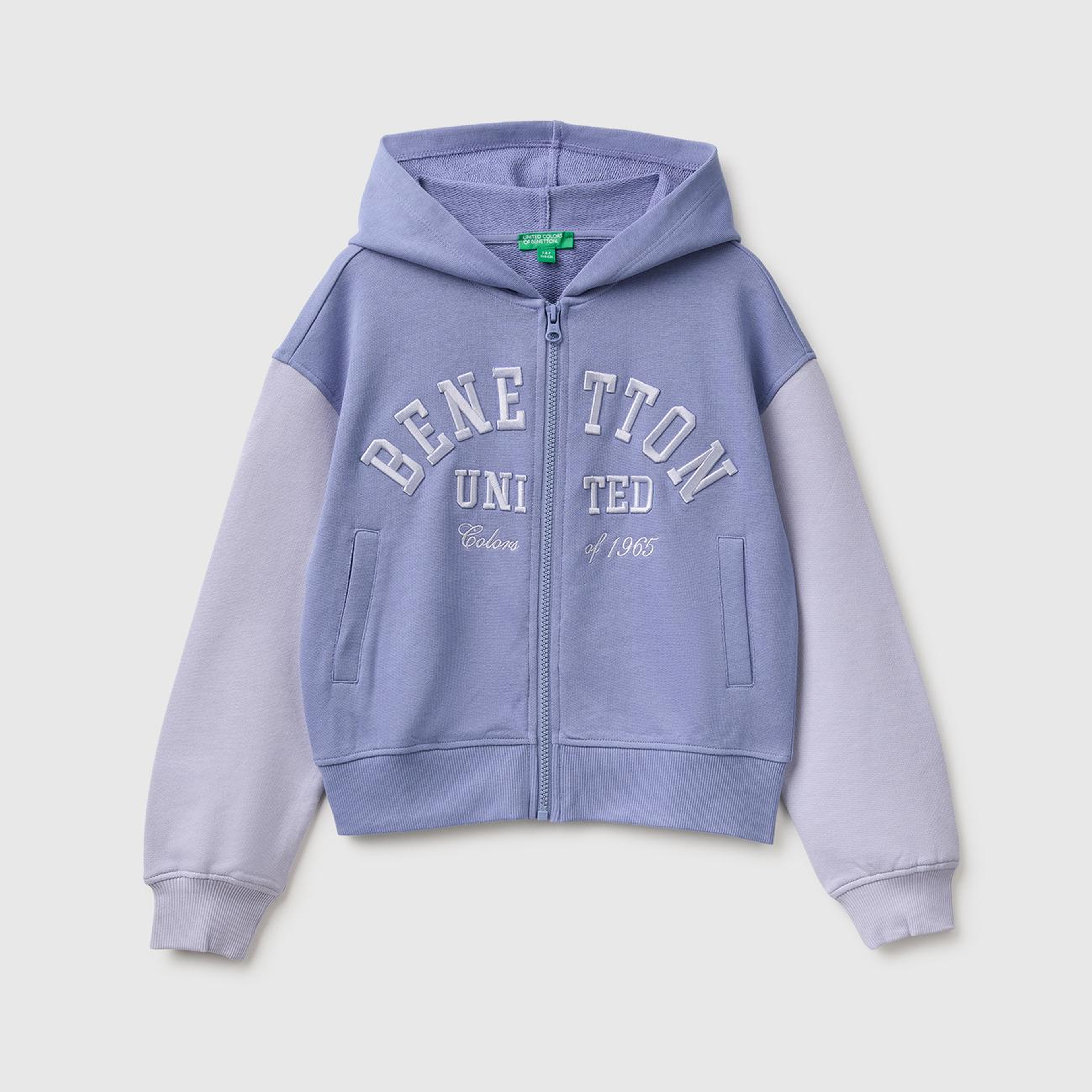 Kız Çocuk Lila Önü İşlemeli Ribanalı Cepli Kapüşonlu Fermuarlı Sweatshirt
