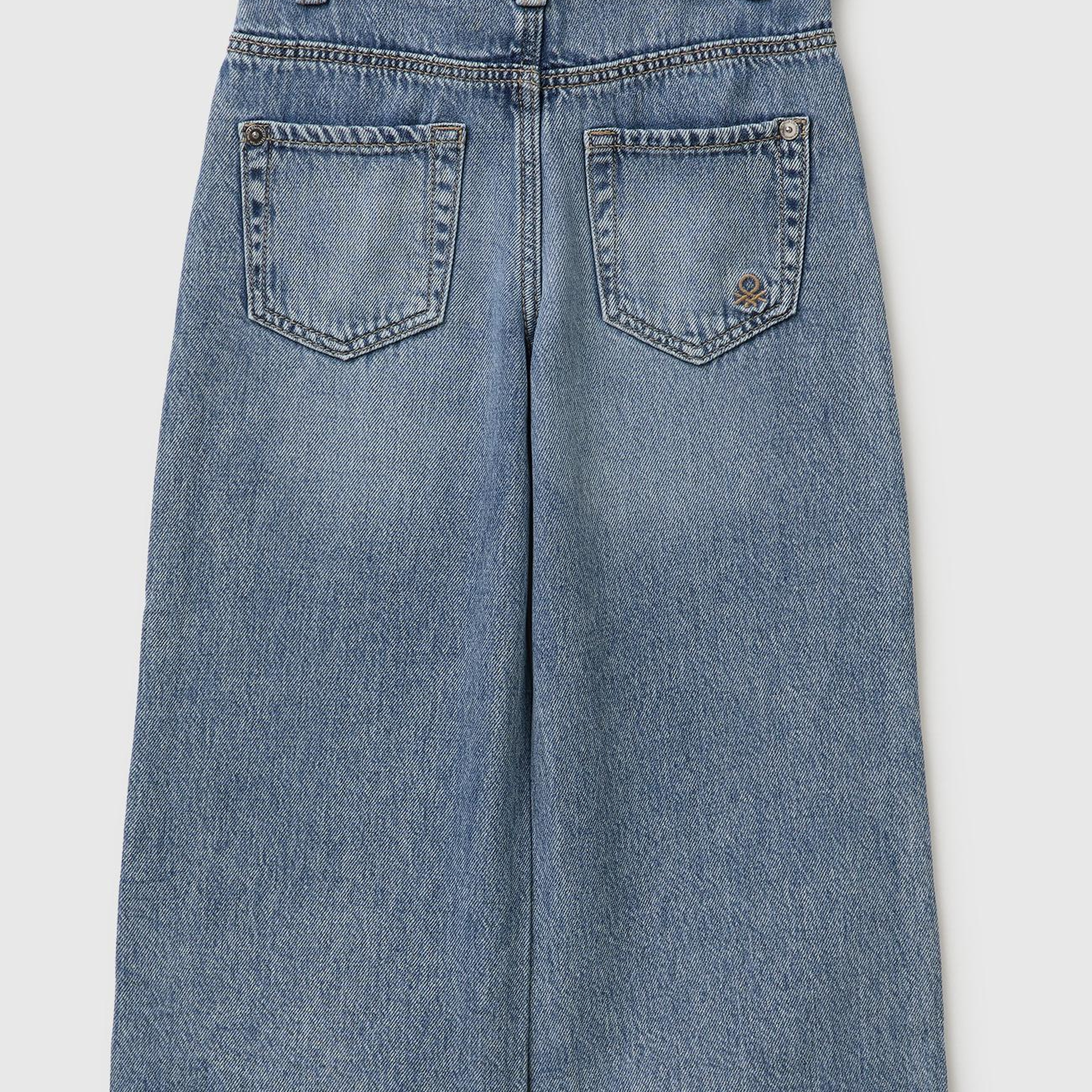 Kız Çocuk Açık Denim Bol Paça Denim Düğmeli Kemerli Pantolon