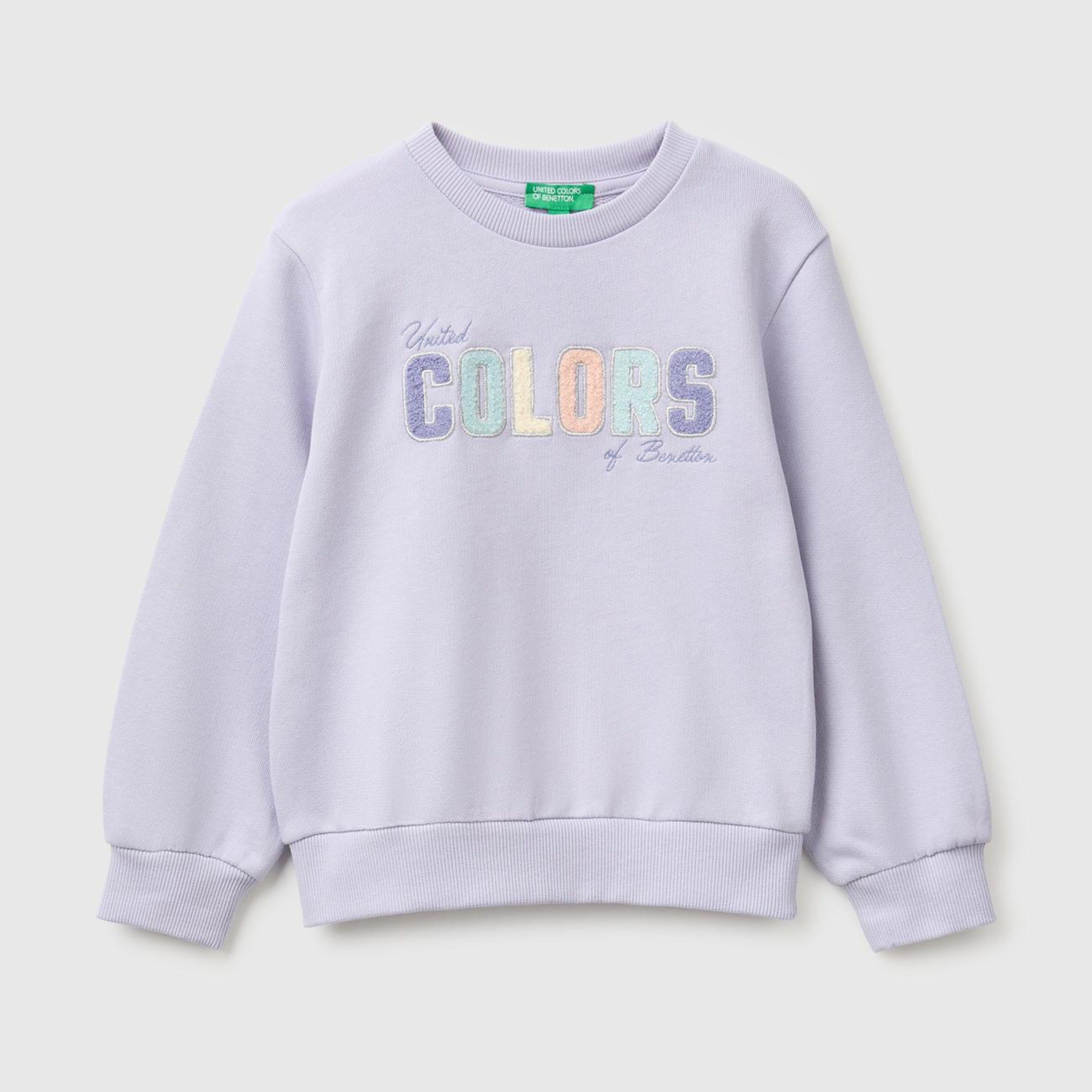 Kız Çocuk Lavanta Önü İşlemeli Uzun Kollu Bisiklet Yaka Sweatshirt