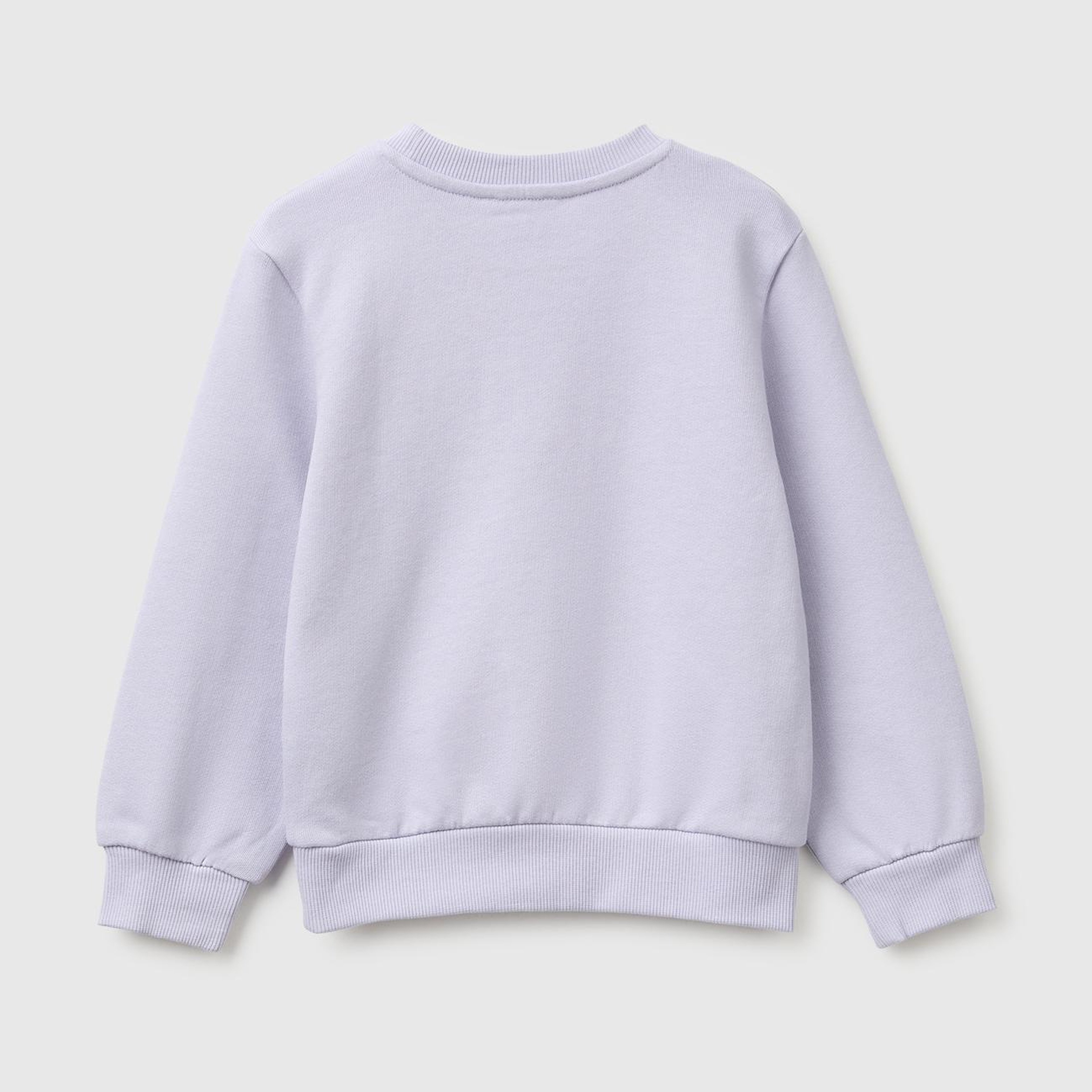 Kız Çocuk Lavanta Önü İşlemeli Uzun Kollu Bisiklet Yaka Sweatshirt
