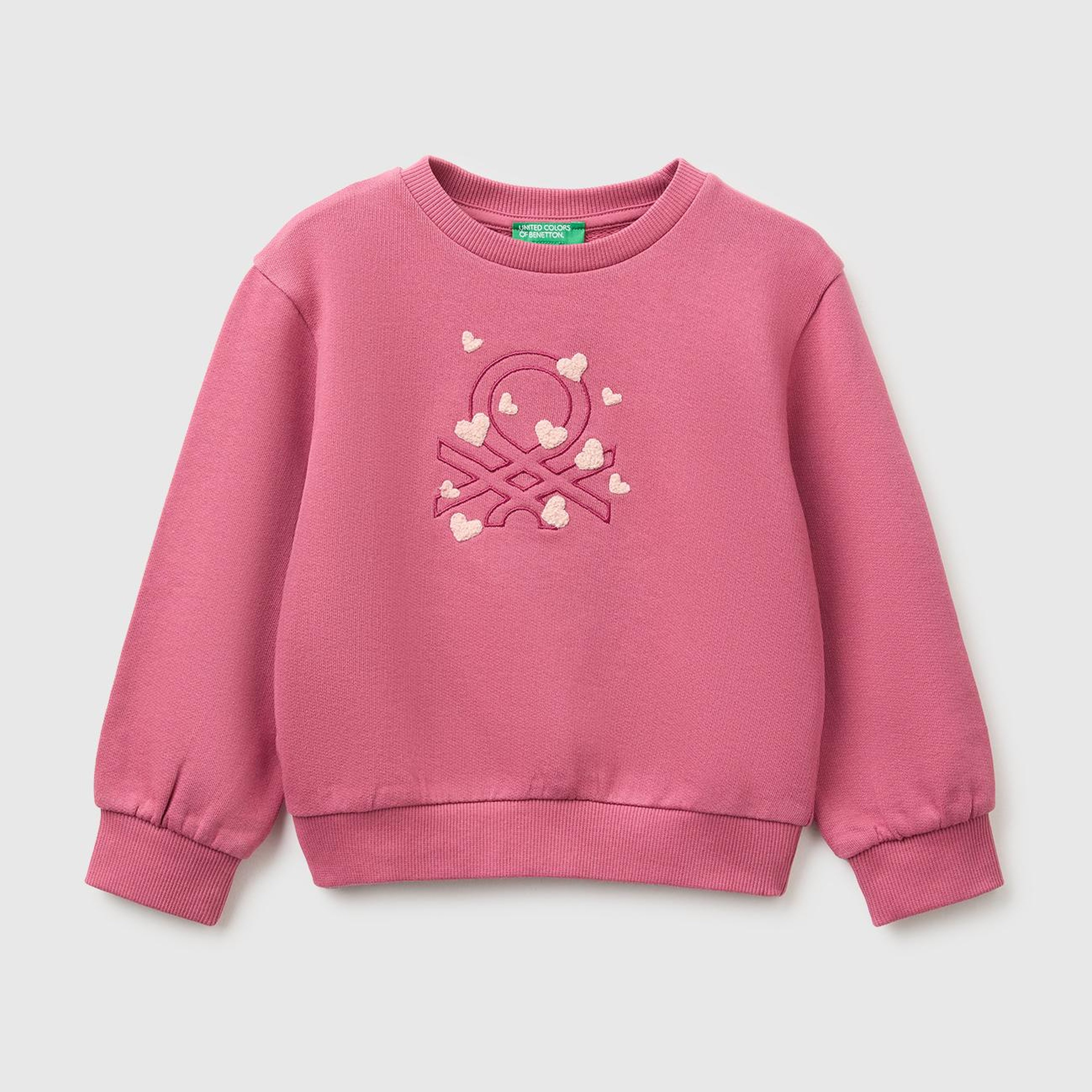 Kız Çocuk Fuşya Önü İşlemeli Uzun Kollu Bisiklet Yaka Sweatshirt