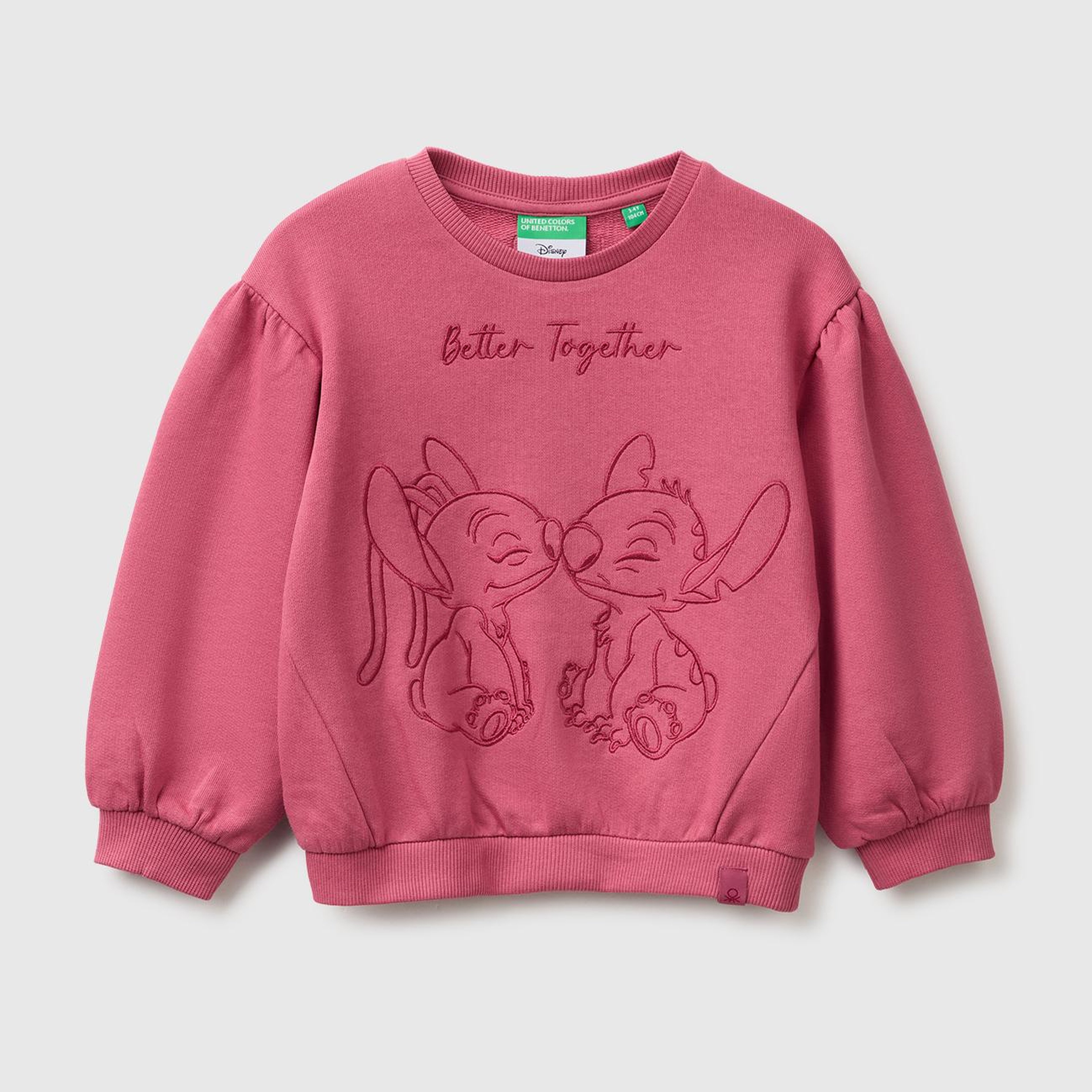 Kız Çocuk Fuşya Önü Lilo&Stitch Baskılı Ribanalı Bisiklet Yaka Sweatshirt