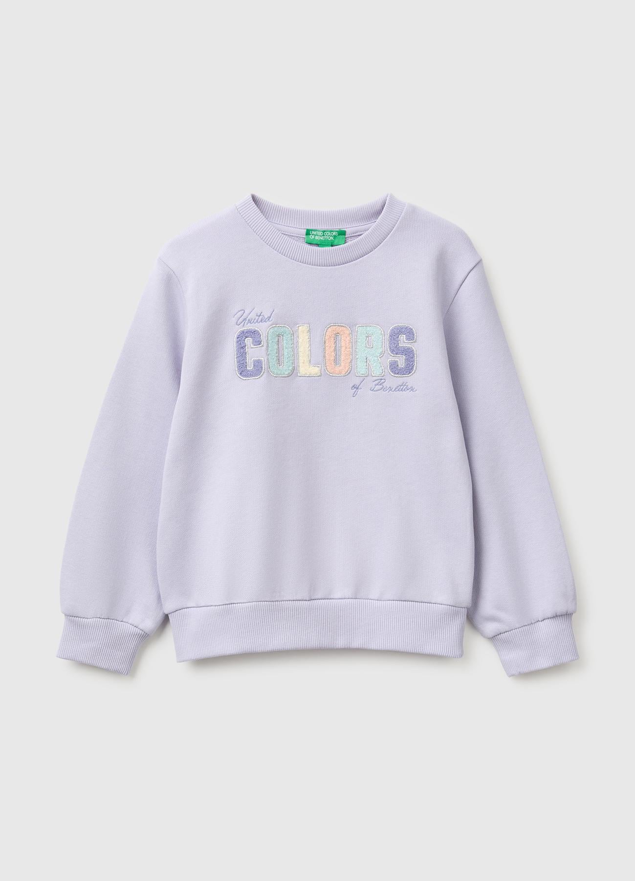 Kız Çocuk Lavanta Önü İşlemeli Uzun Kollu Bisiklet Yaka Sweatshirt