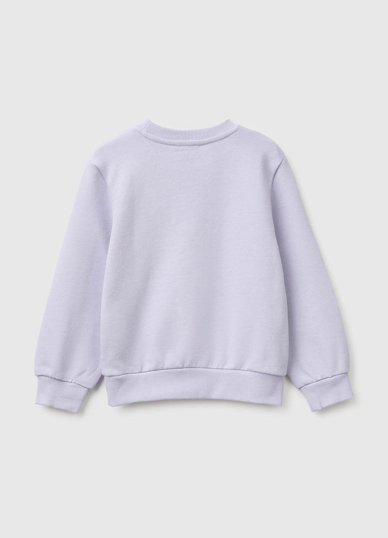 Kız Çocuk Lavanta Önü İşlemeli Uzun Kollu Bisiklet Yaka Sweatshirt