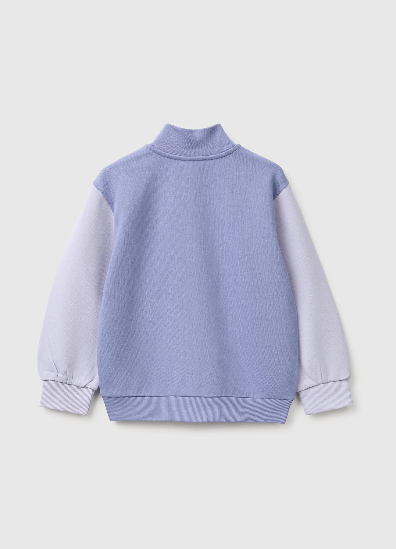 Kız Çocuk Mor Önü İşlemeli Ribanalı Boğazlı Fermuarlı Dik Yaka Sweatshirt