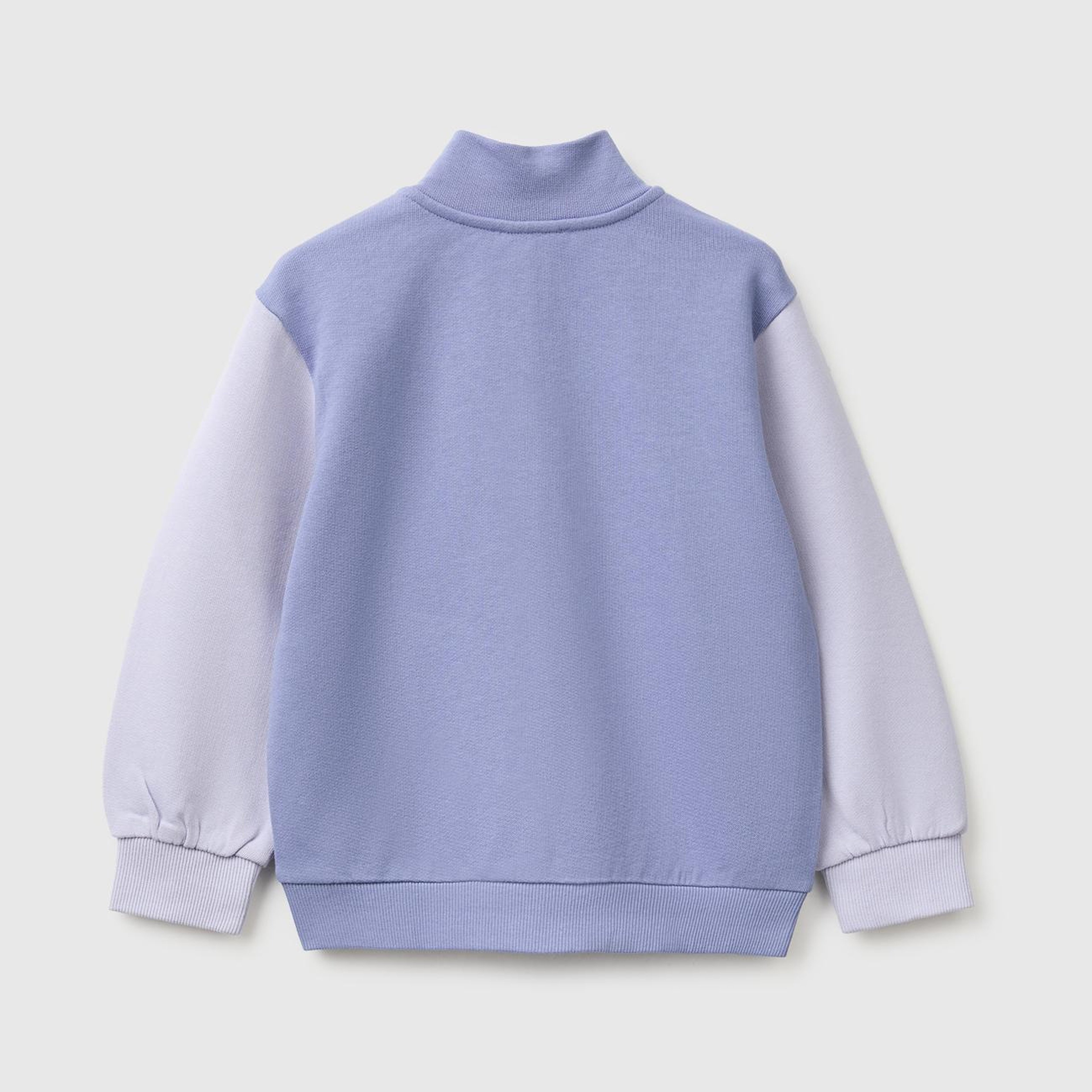 Kız Çocuk Mor Önü İşlemeli Ribanalı Boğazlı Fermuarlı Dik Yaka Sweatshirt