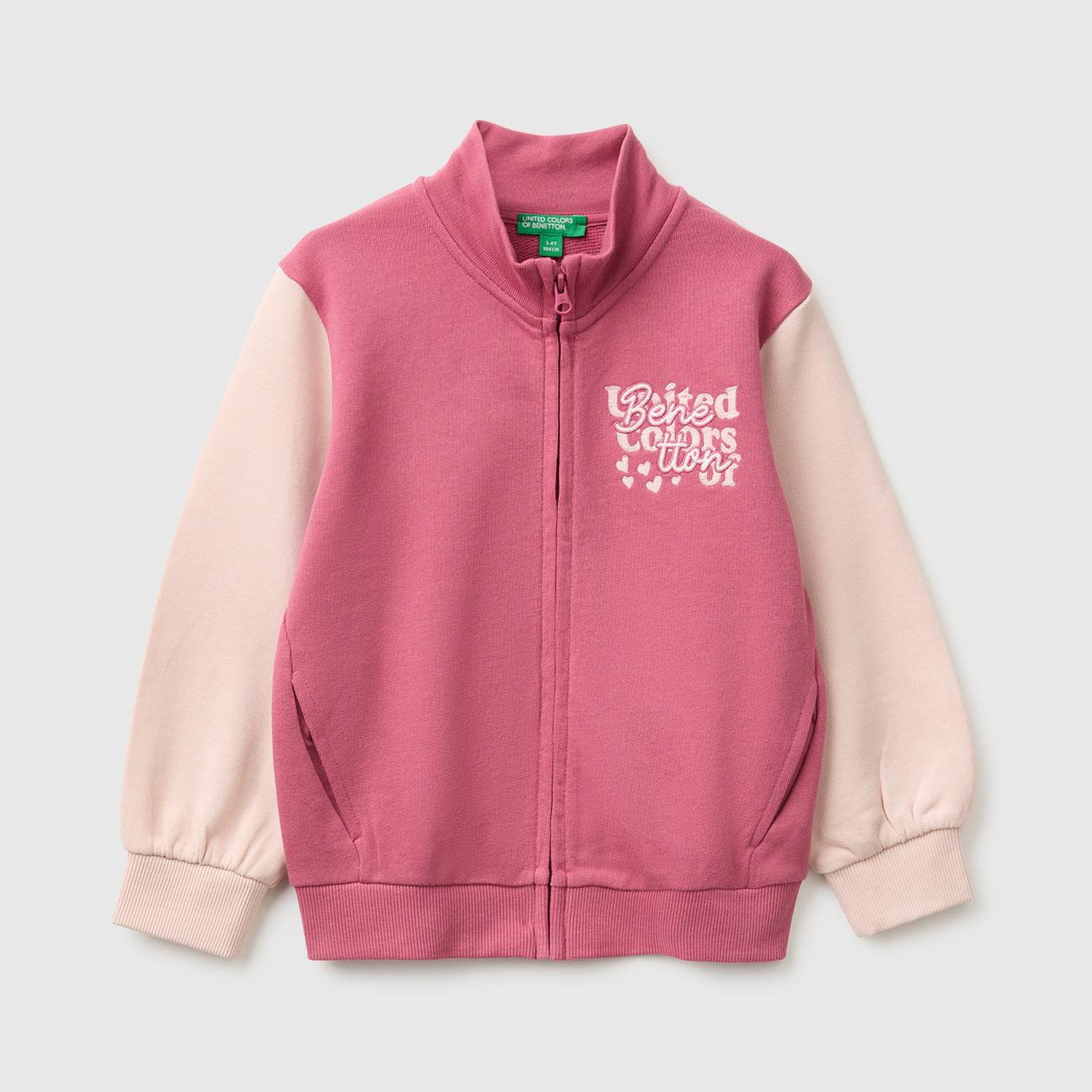 Kız Çocuk Fuşya Önü İşlemeli Ribanalı Boğazlı Fermuarlı Dik Yaka Sweatshirt
