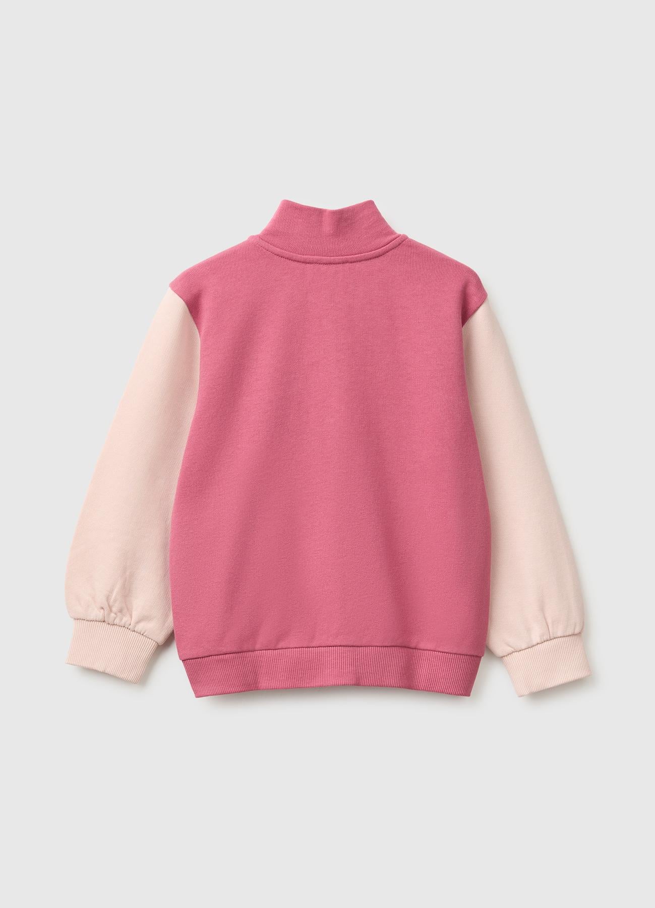Kız Çocuk Fuşya Önü İşlemeli Ribanalı Boğazlı Fermuarlı Dik Yaka Sweatshirt