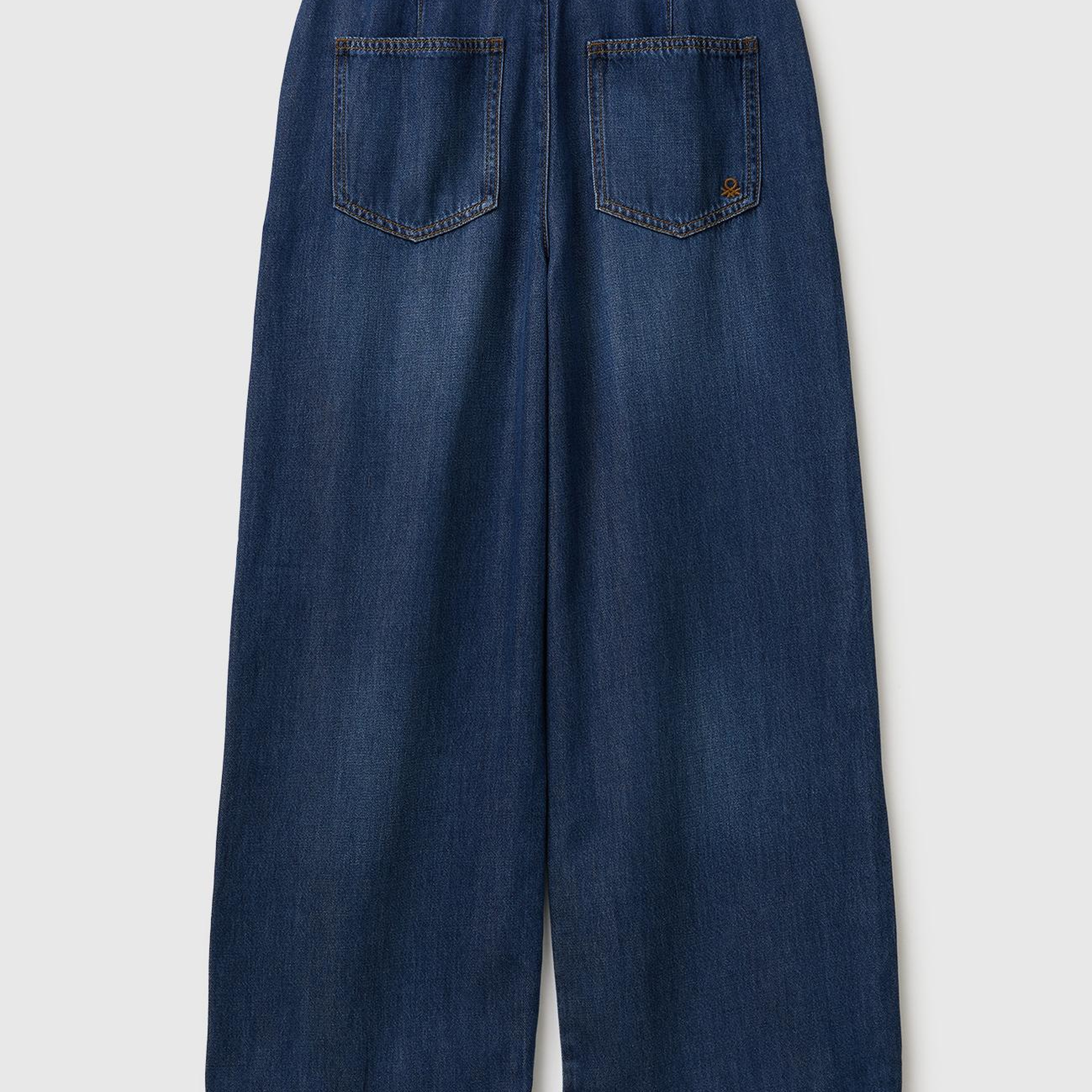 Kız Çocuk Koyu Denim Bol Paça Denim Kemerli Pantolon
