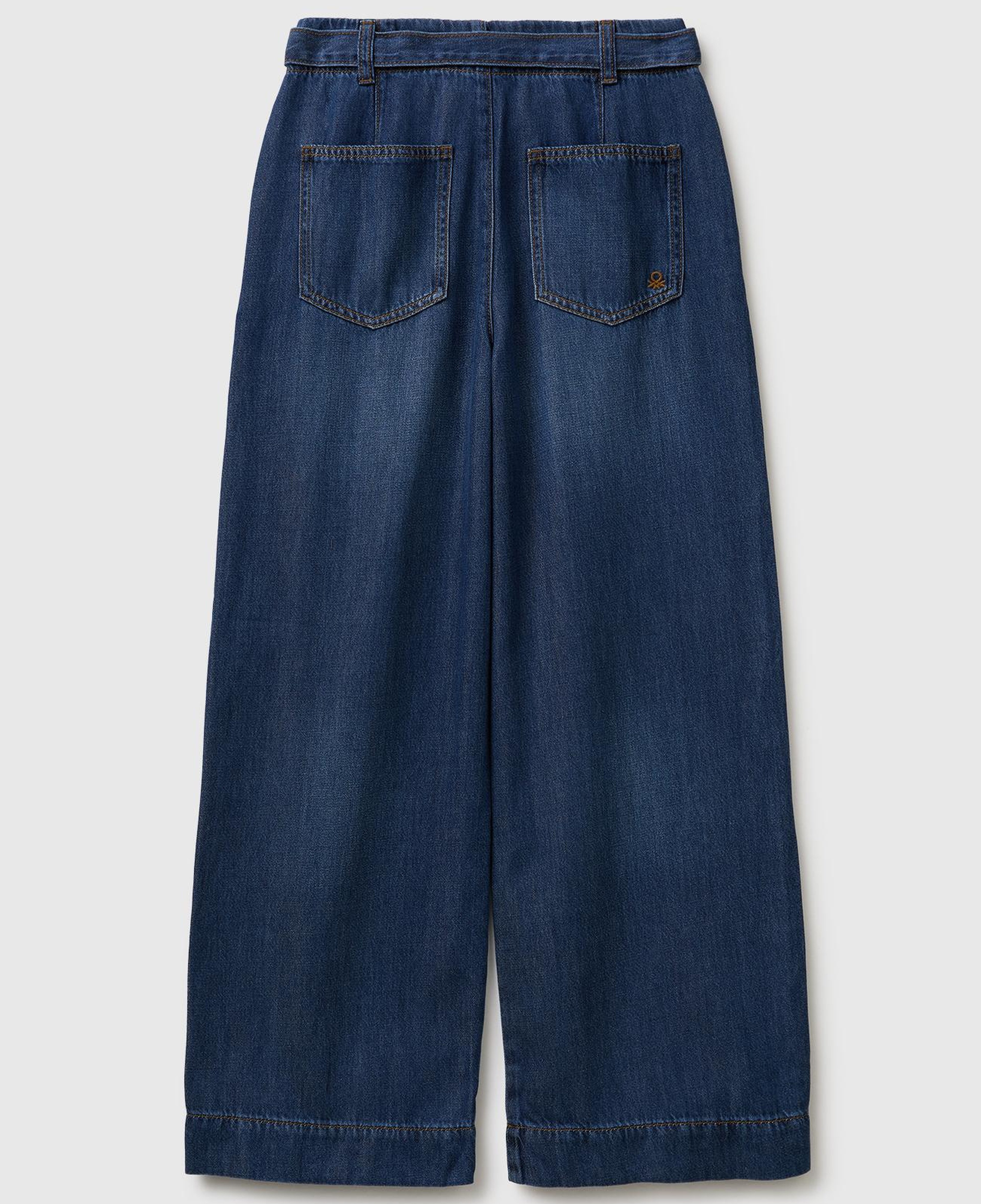 Kız Çocuk Koyu Denim Bol Paça Denim Kemerli Pantolon