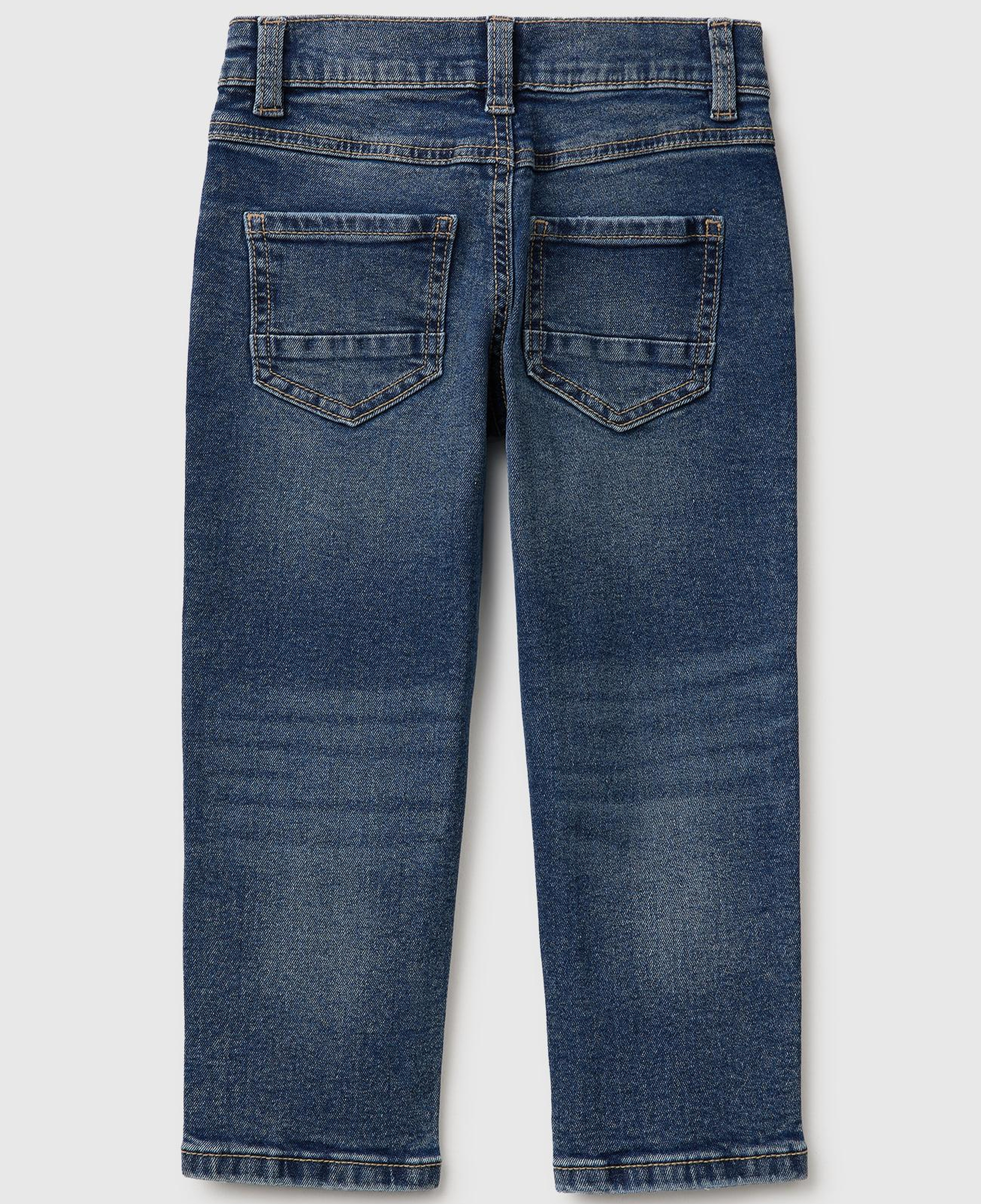 Erkek Çocuk Koyu Denim Önü Logo İşlemeli Slim Fit Cepli Denim Pantolon