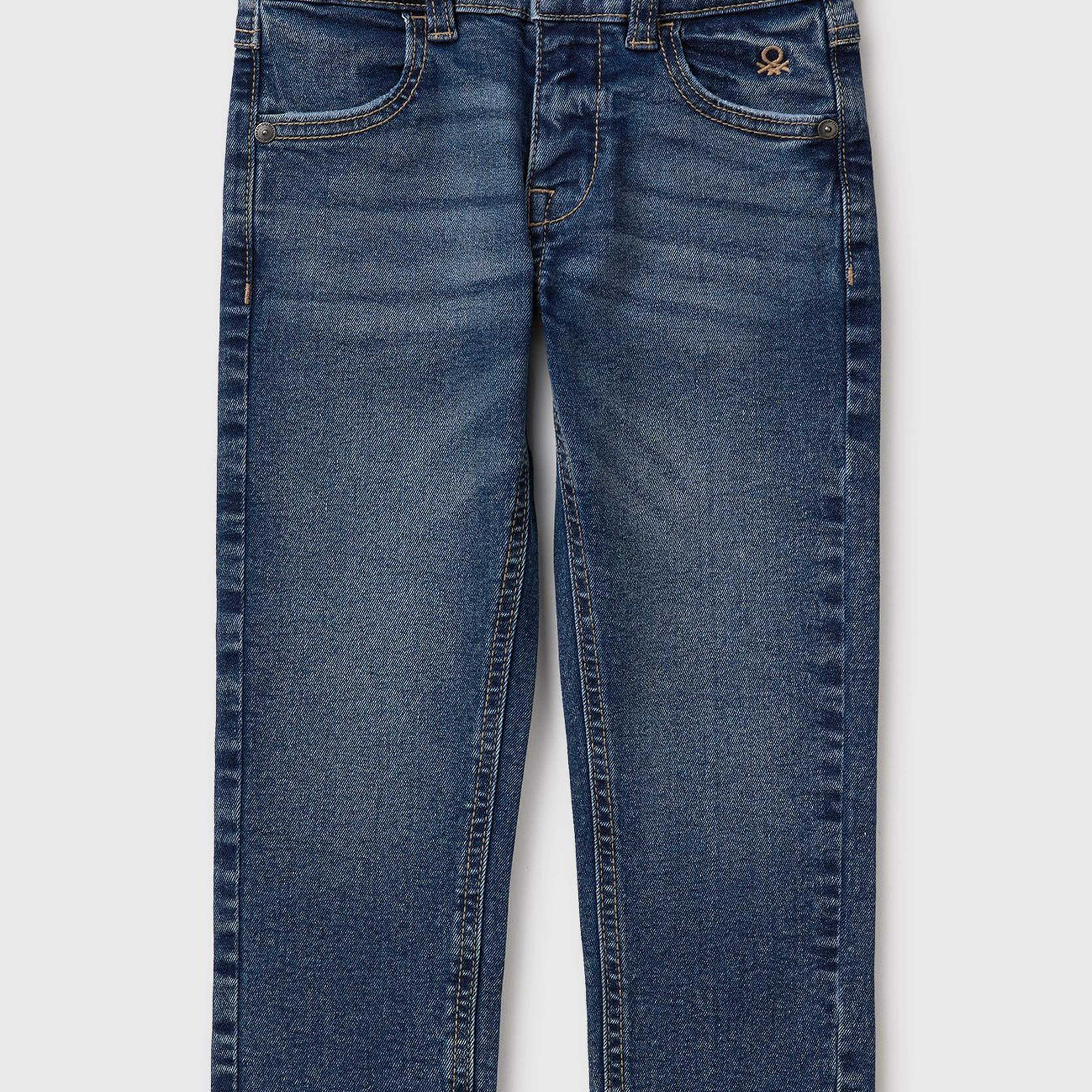 Erkek Çocuk Koyu Denim Önü Logo İşlemeli Slim Fit Cepli Denim Pantolon