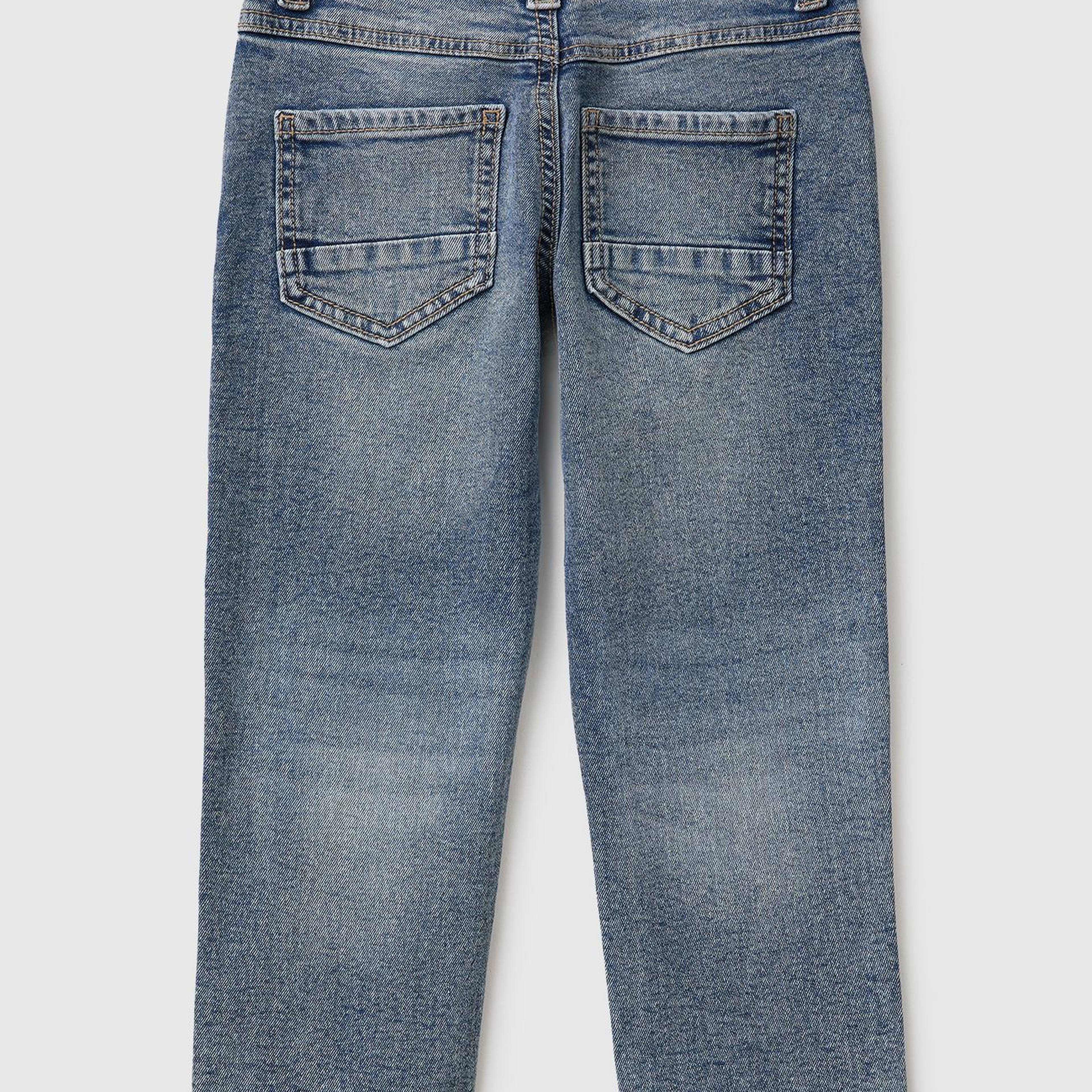Erkek Çocuk Açık Denim Önü Logo İşlemeli Slim Fit Cepli Denim Pantolon
