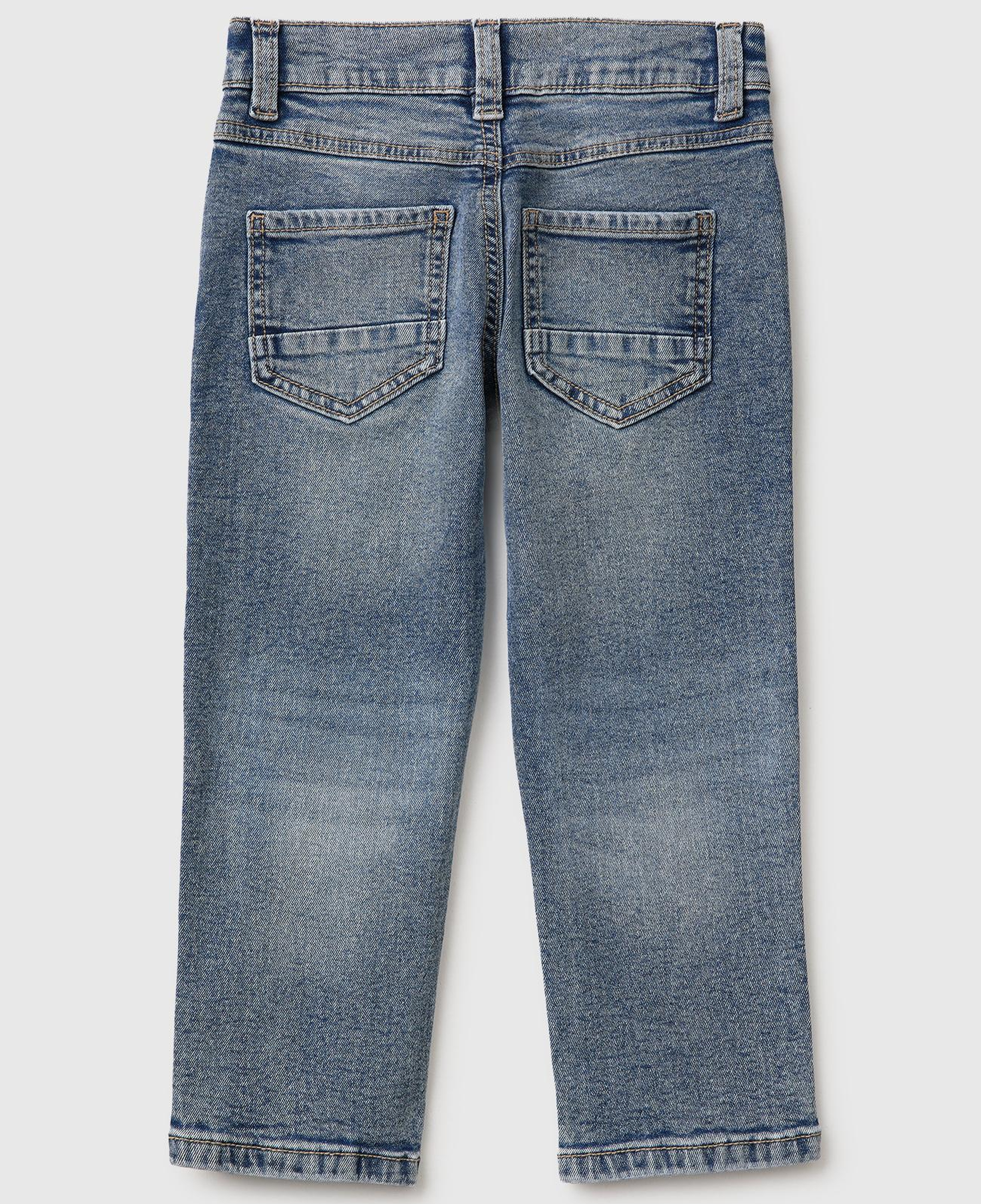 Erkek Çocuk Açık Denim Önü Logo İşlemeli Slim Fit Cepli Denim Pantolon