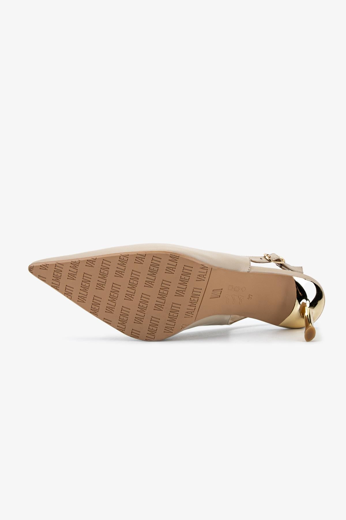 Valmenti Kadın Hakiki Deri Koyu Bej Slingback Ayakkabı