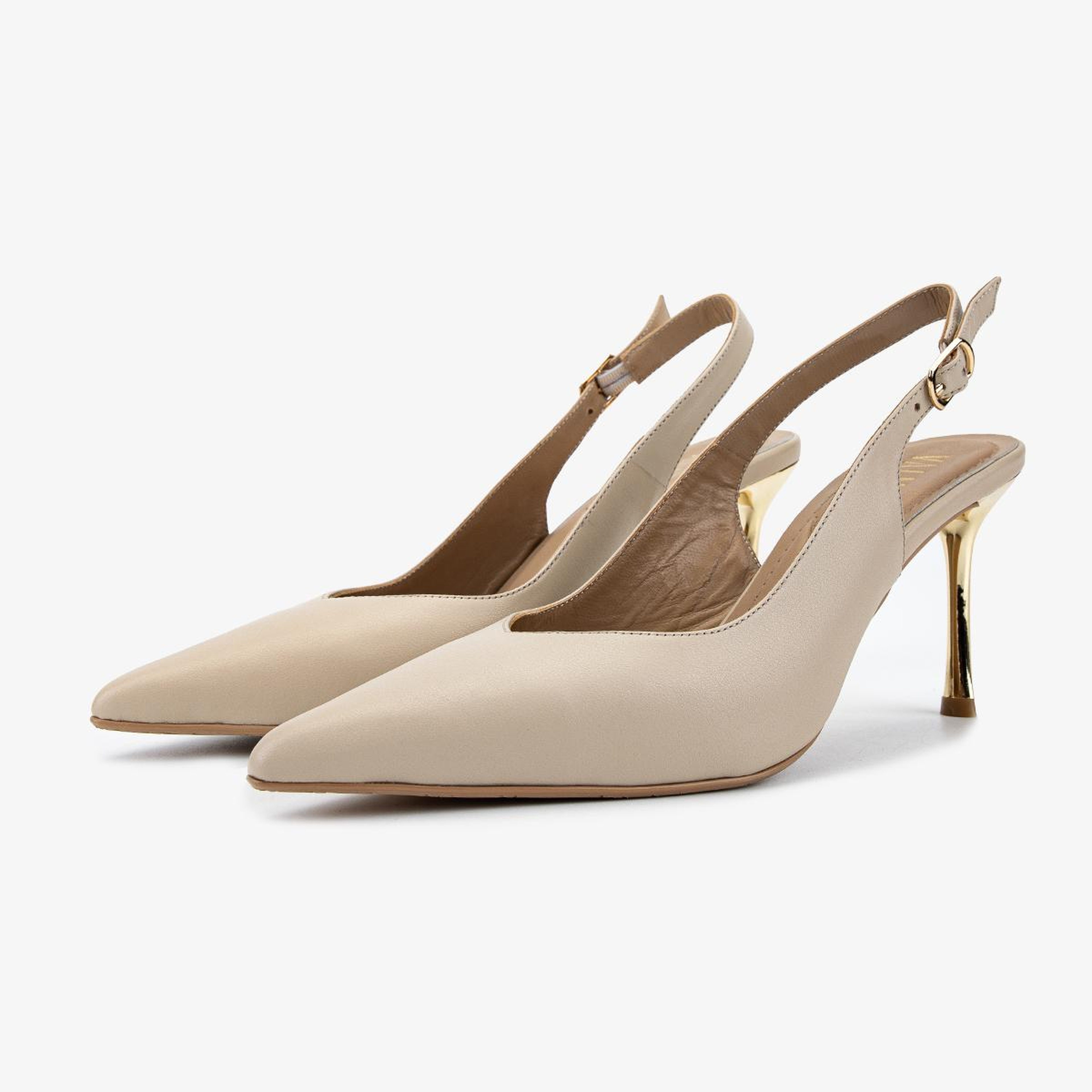 Valmenti Kadın Hakiki Deri Koyu Bej Slingback Ayakkabı