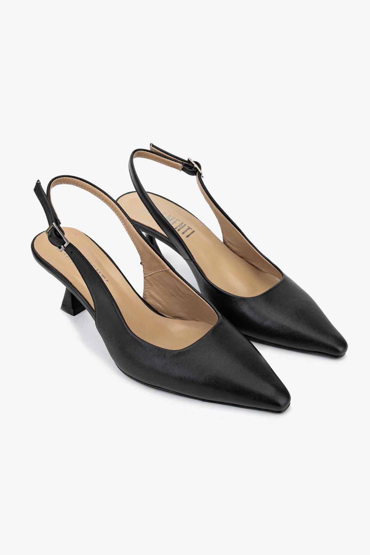 Valmenti Kadın Hakiki Deri Siyah Slingback Ayakkabı