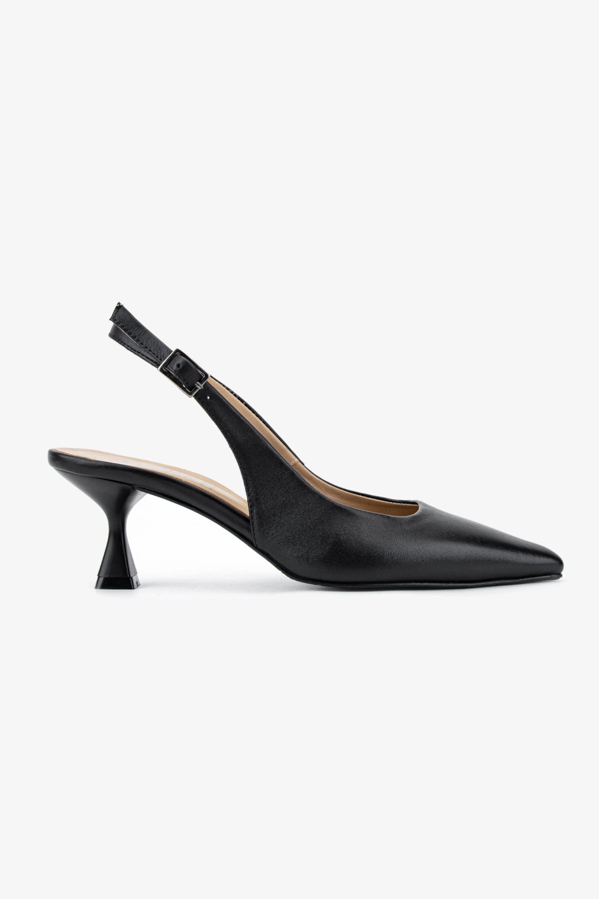 Valmenti Kadın Hakiki Deri Siyah Slingback Ayakkabı
