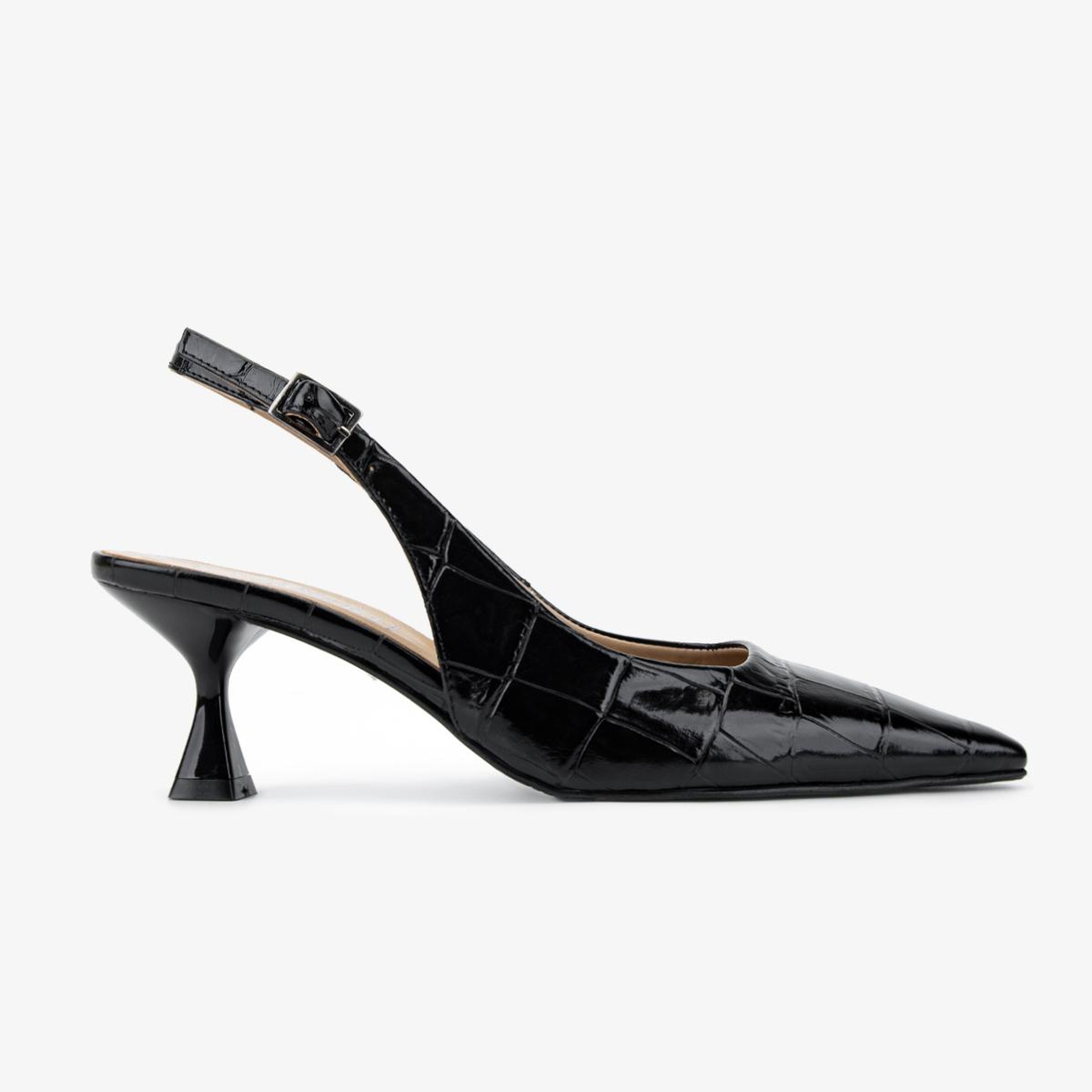 Valmenti Kadın Hakiki Deri Siyah Kroko Slingback Ayakkabı