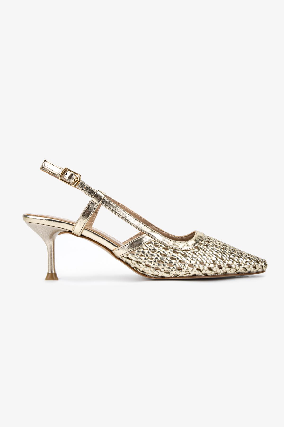 Valmenti Kadın Suni Deri Gold Slingback Ayakkabı