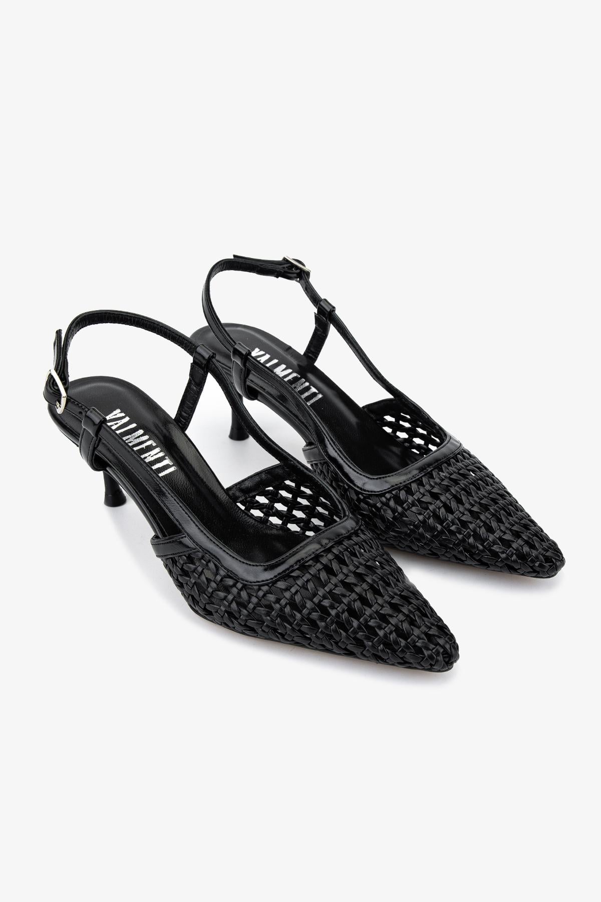 Valmenti Kadın Suni Deri Siyah Slingback Ayakkabı