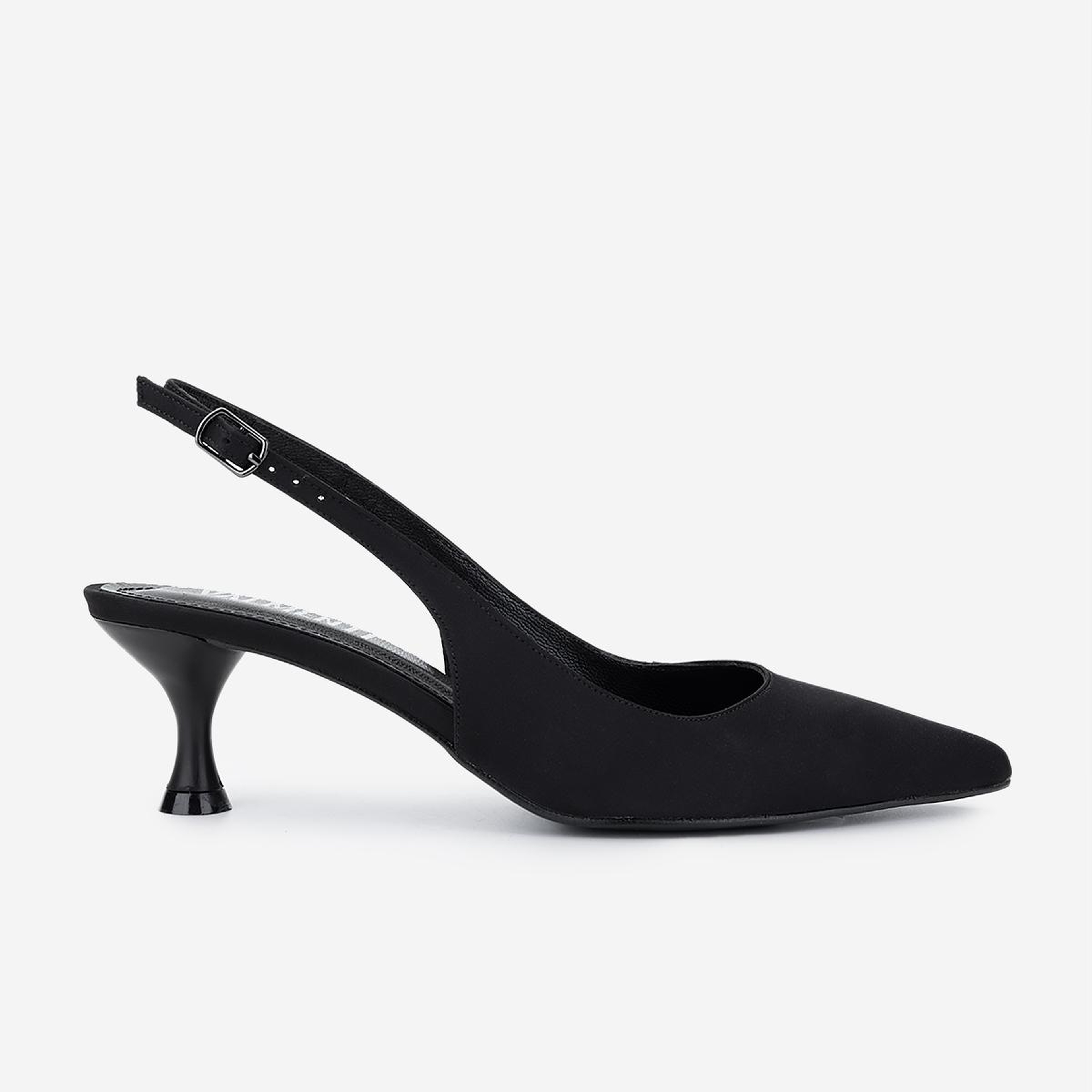 Valmenti Kadın Suni Deri Siyah Saten Slingback Ayakkabı