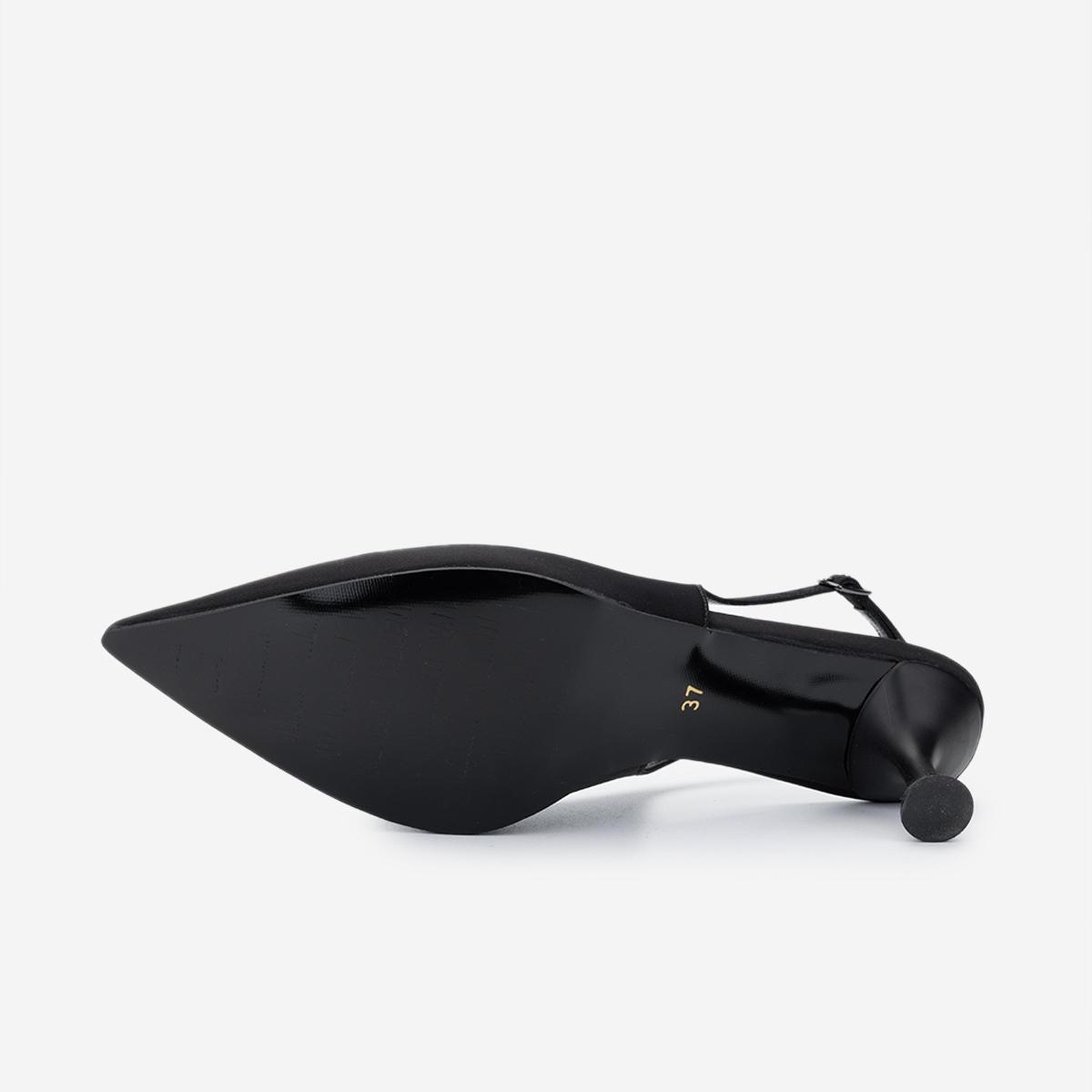 Valmenti Kadın Suni Deri Siyah Saten Slingback Ayakkabı