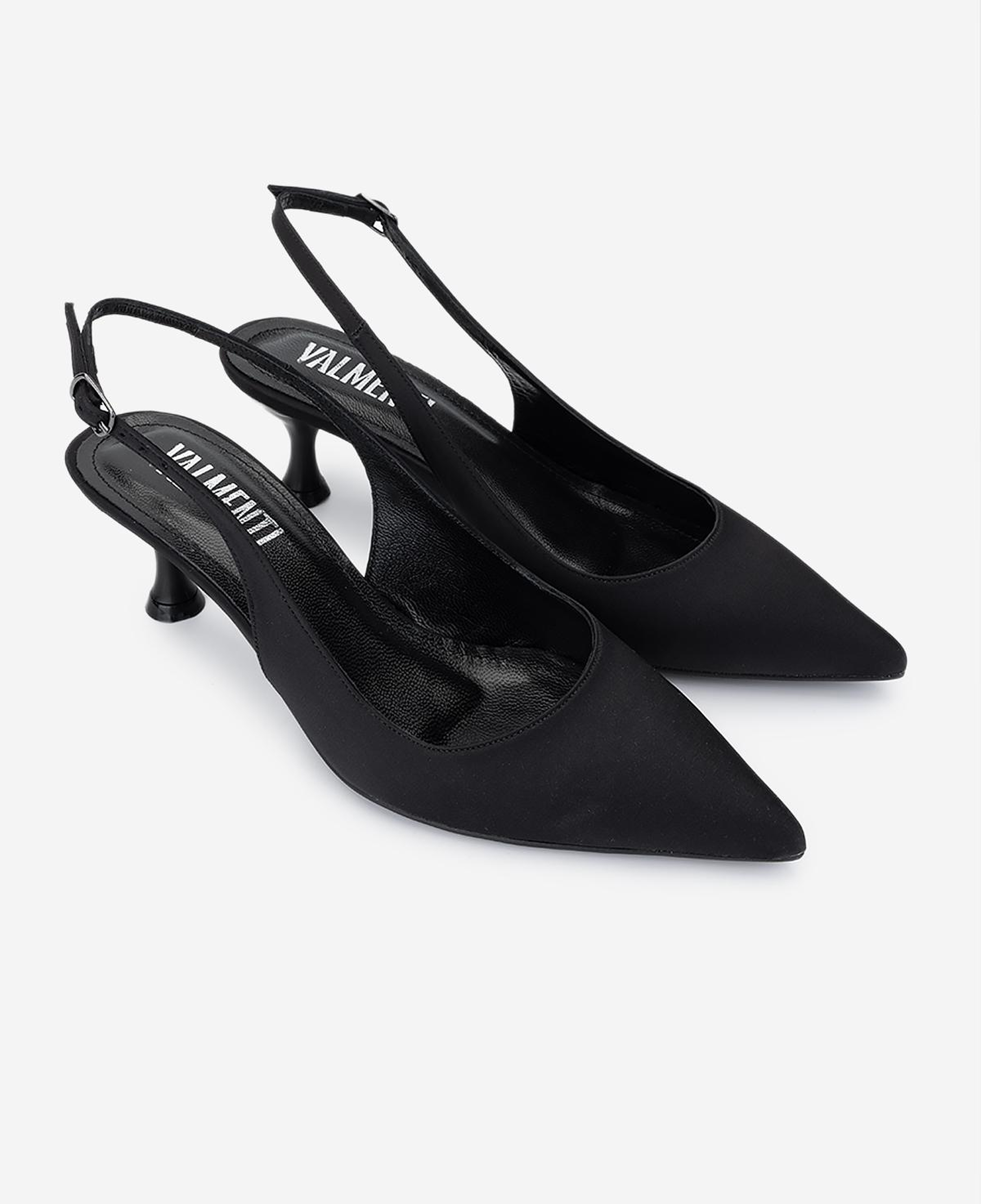 Valmenti Kadın Suni Deri Siyah Saten Slingback Ayakkabı