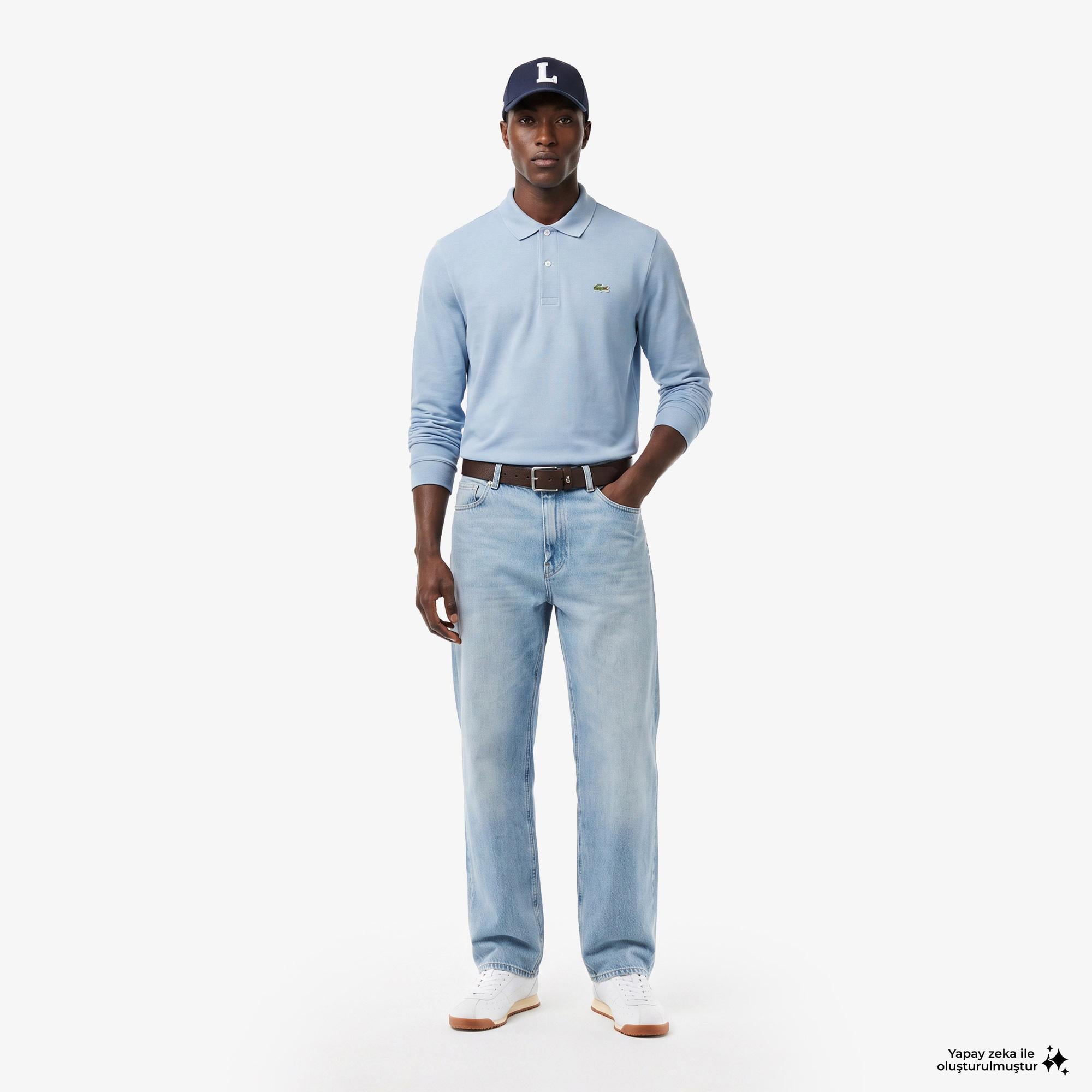 L.12.12 Erkek Classic Fit Uzun Kollu Mavi Polo