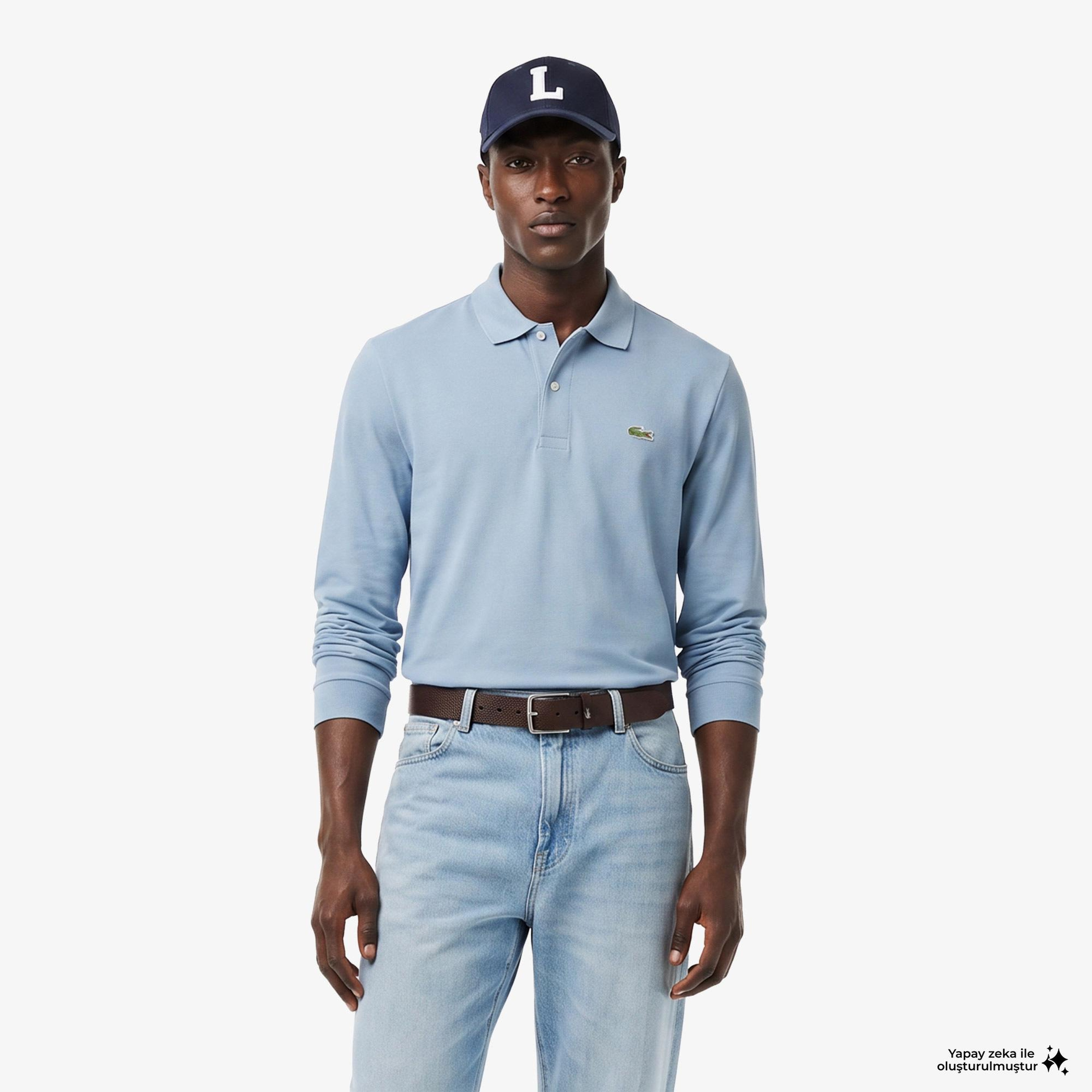 L.12.12 Erkek Classic Fit Uzun Kollu Mavi Polo