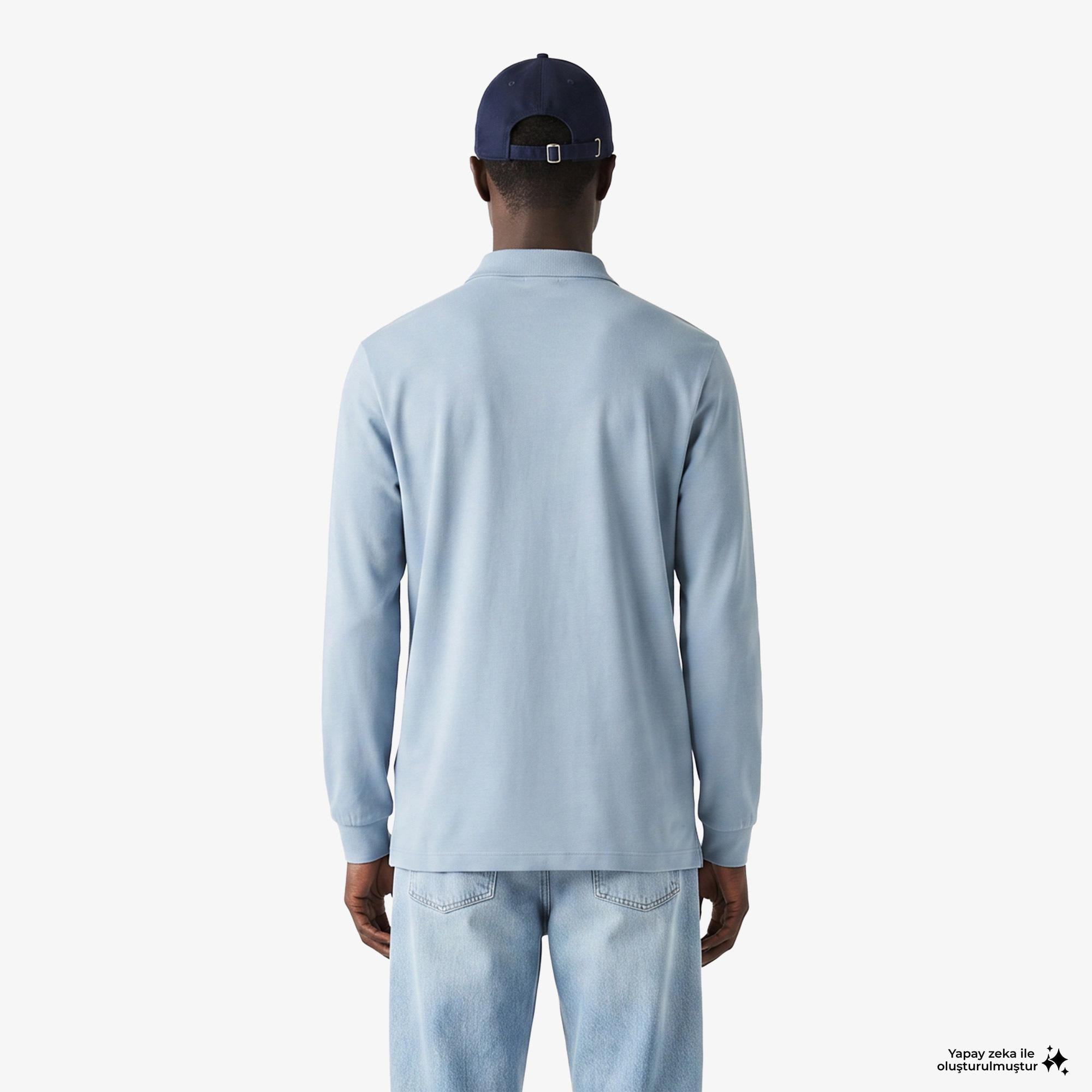 L.12.12 Erkek Classic Fit Uzun Kollu Mavi Polo