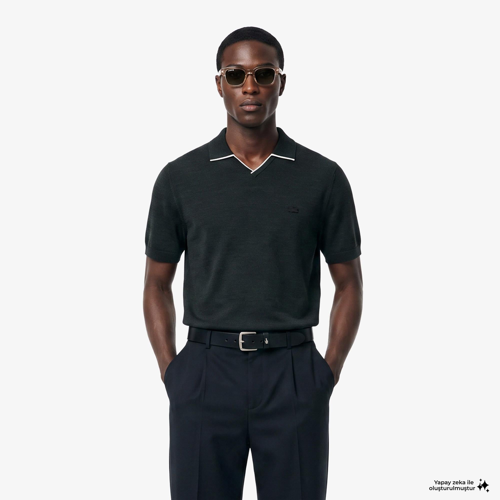 Erkek Regular Fit Kısa Kollu Polo Yaka Yün Koyu Yeşil Triko