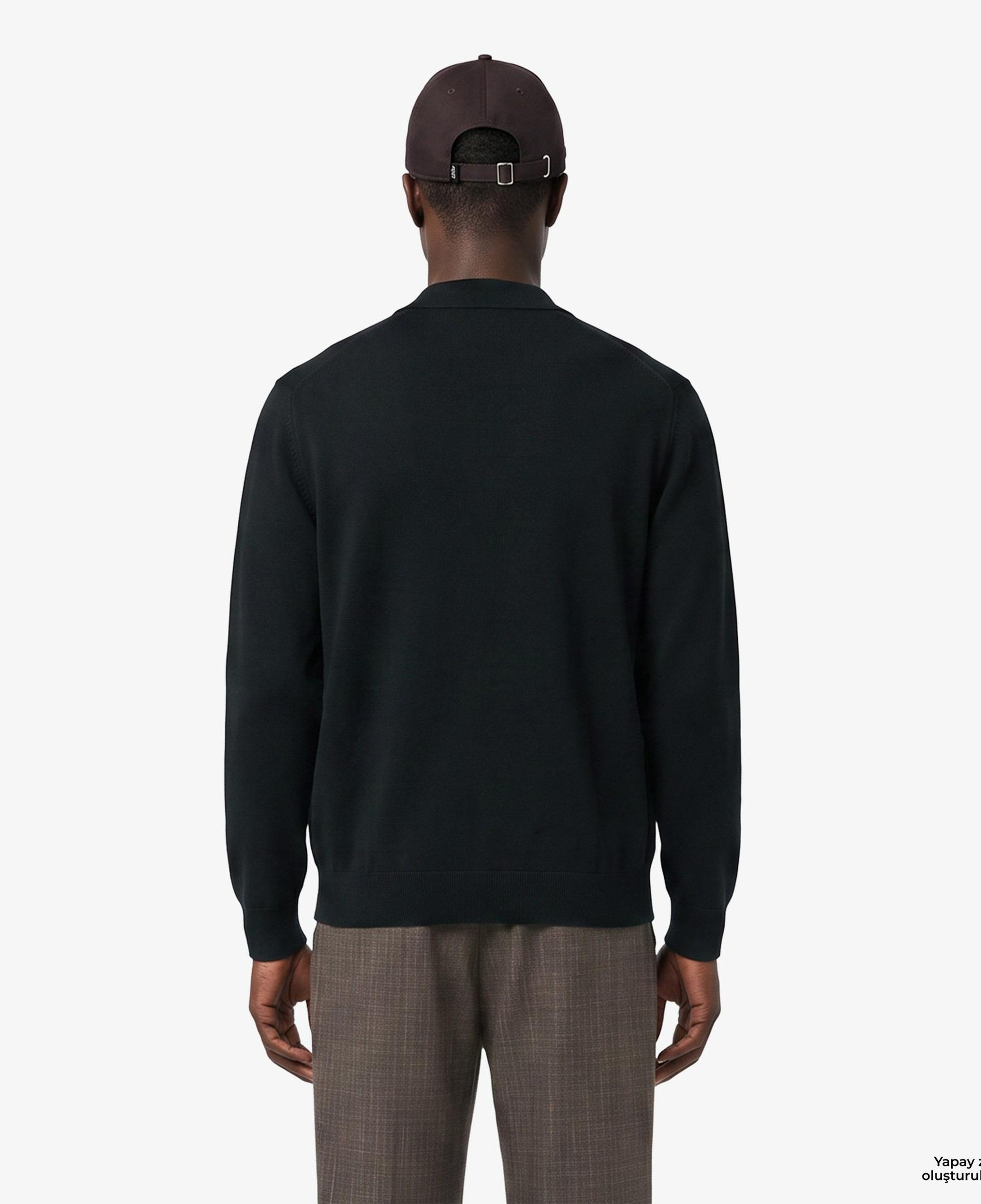 Erkek Classic Fit Polo Yaka Koyu Yeşil Kazak