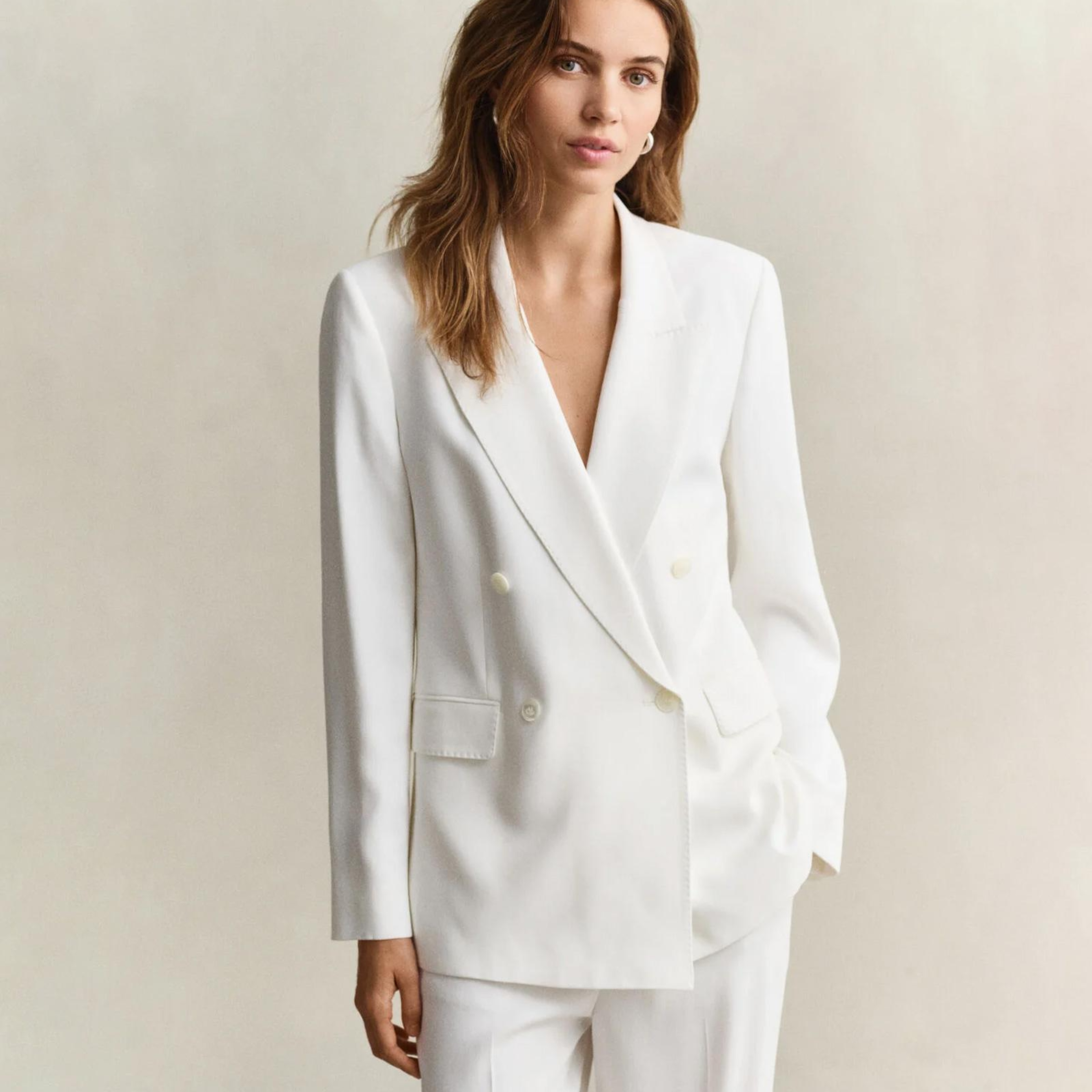 GANT Kadın Beyaz Kruvaze Yaka Regular Fit Blazer