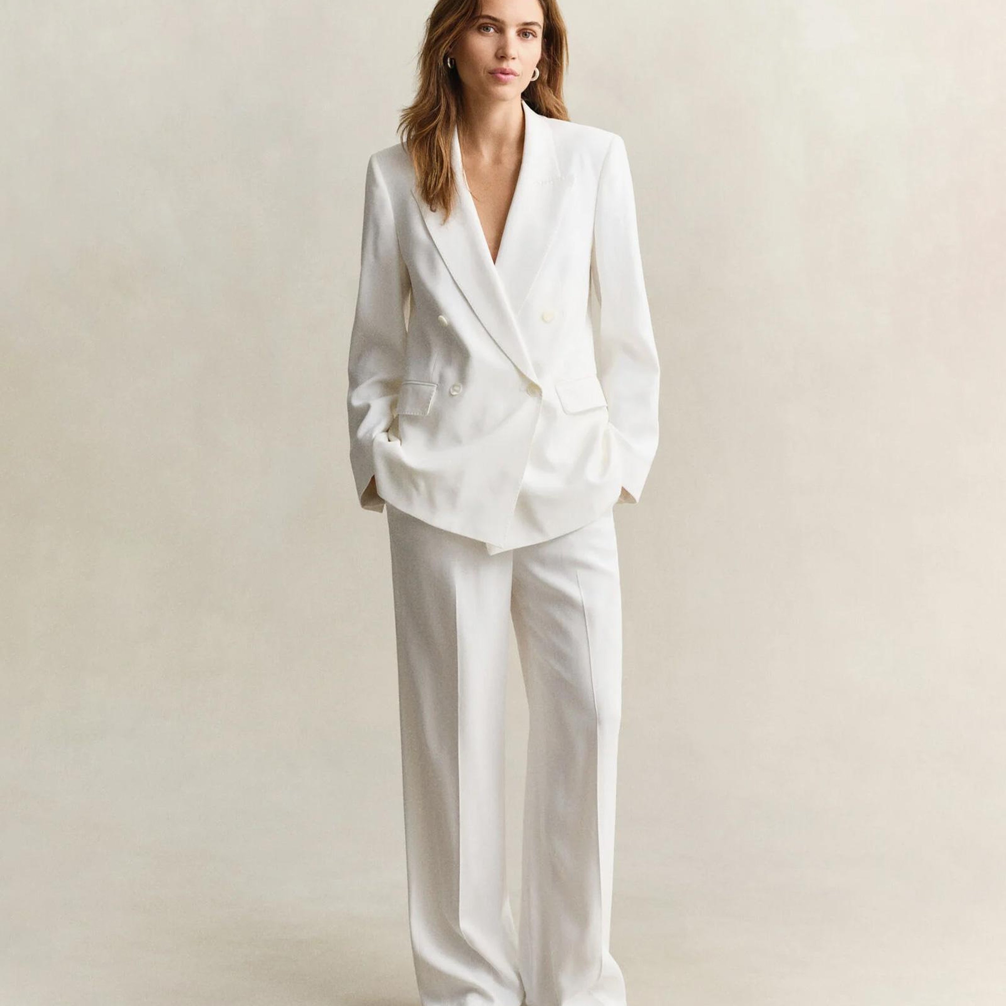 GANT Kadın Beyaz Kruvaze Yaka Regular Fit Blazer
