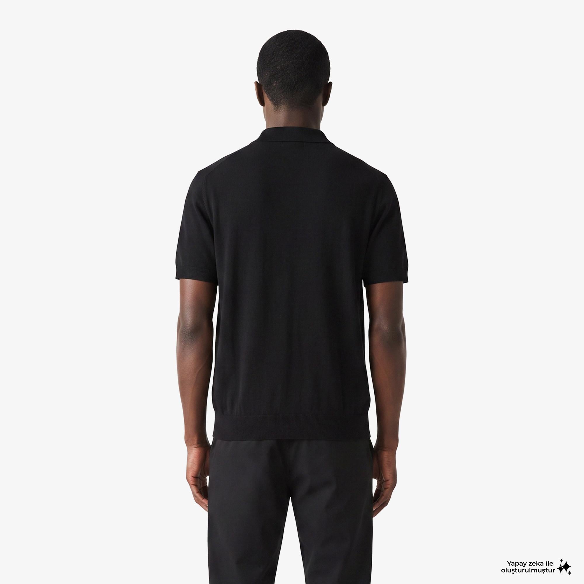 Erkek Regular Fit Kısa Kollu Polo Yaka Yün Siyah Triko