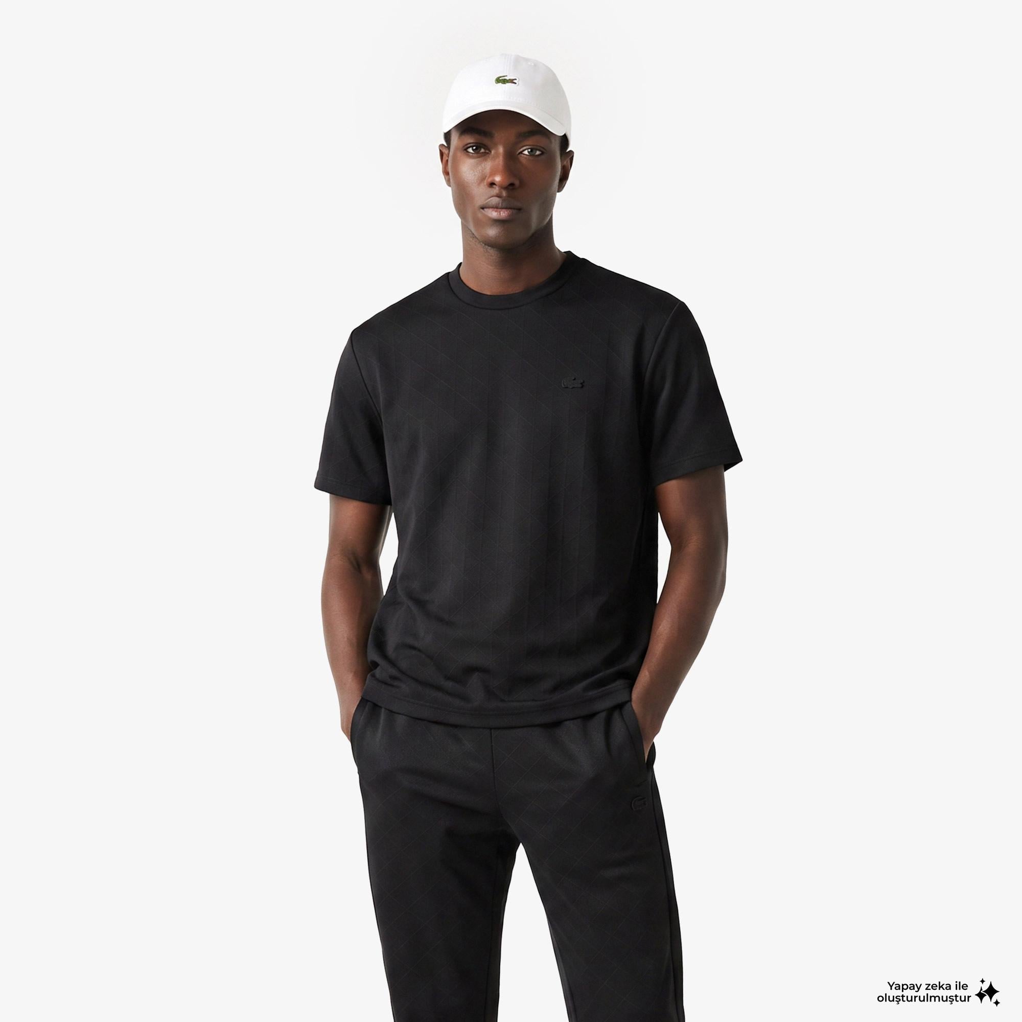 Erkek Relaxed Fit Bisiklet Yaka Monogram Siyah T-Shirt