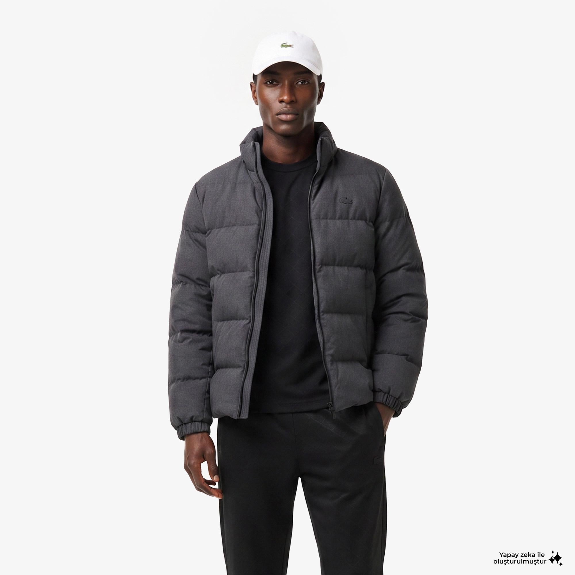 Erkek Classic Fit Kapüşonlu Gri Şişme Mont
