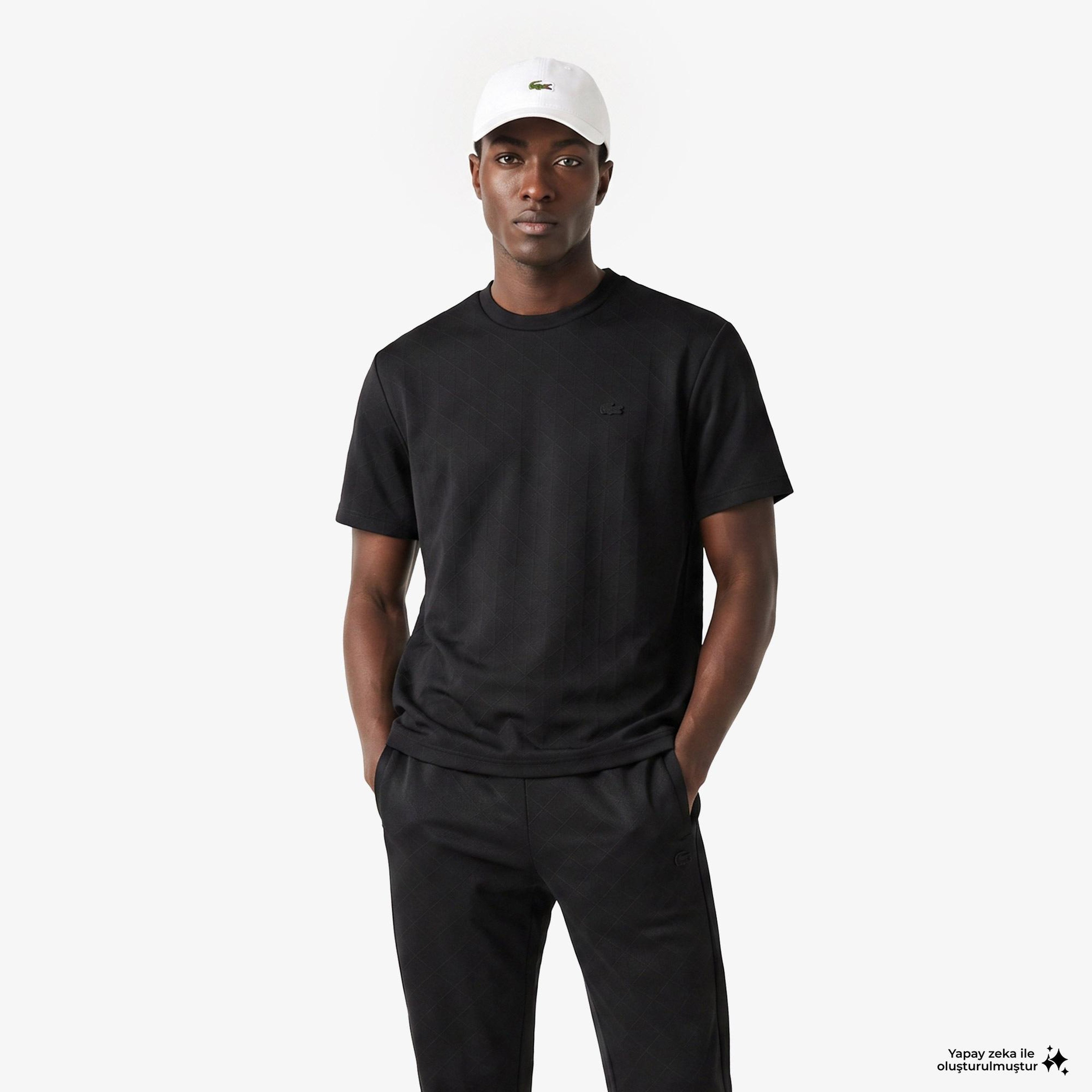 Erkek Relaxed Fit Bisiklet Yaka Monogram Siyah T-Shirt