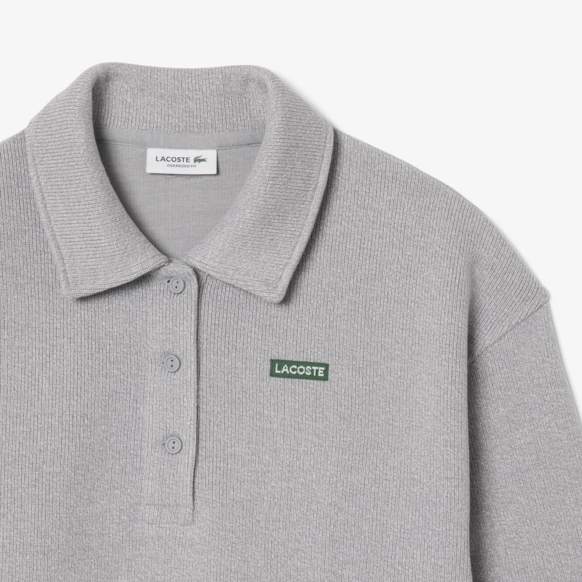 Kadın Oversize Fit Polo Yaka Gri Sweatshirt