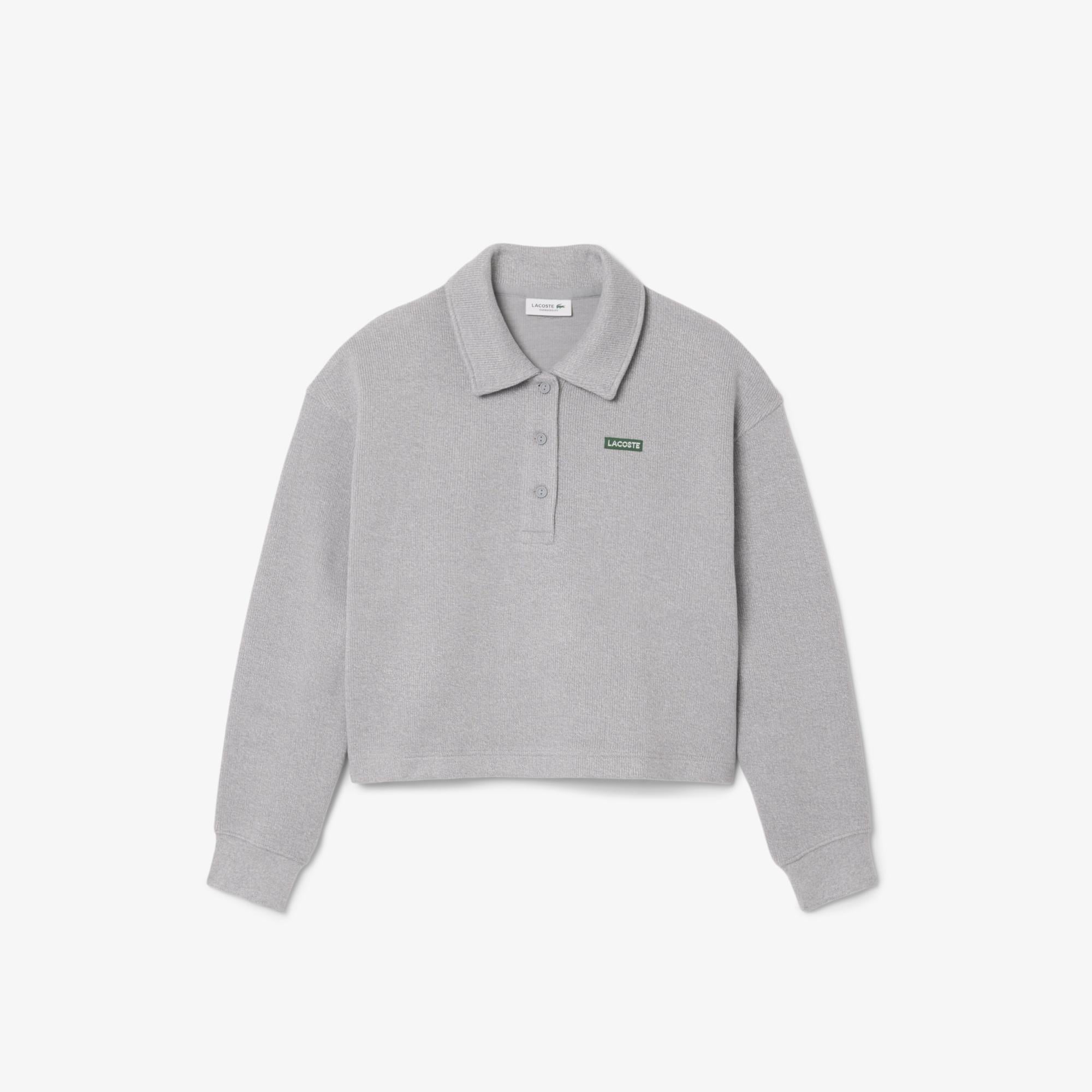 Kadın Oversize Fit Polo Yaka Gri Sweatshirt