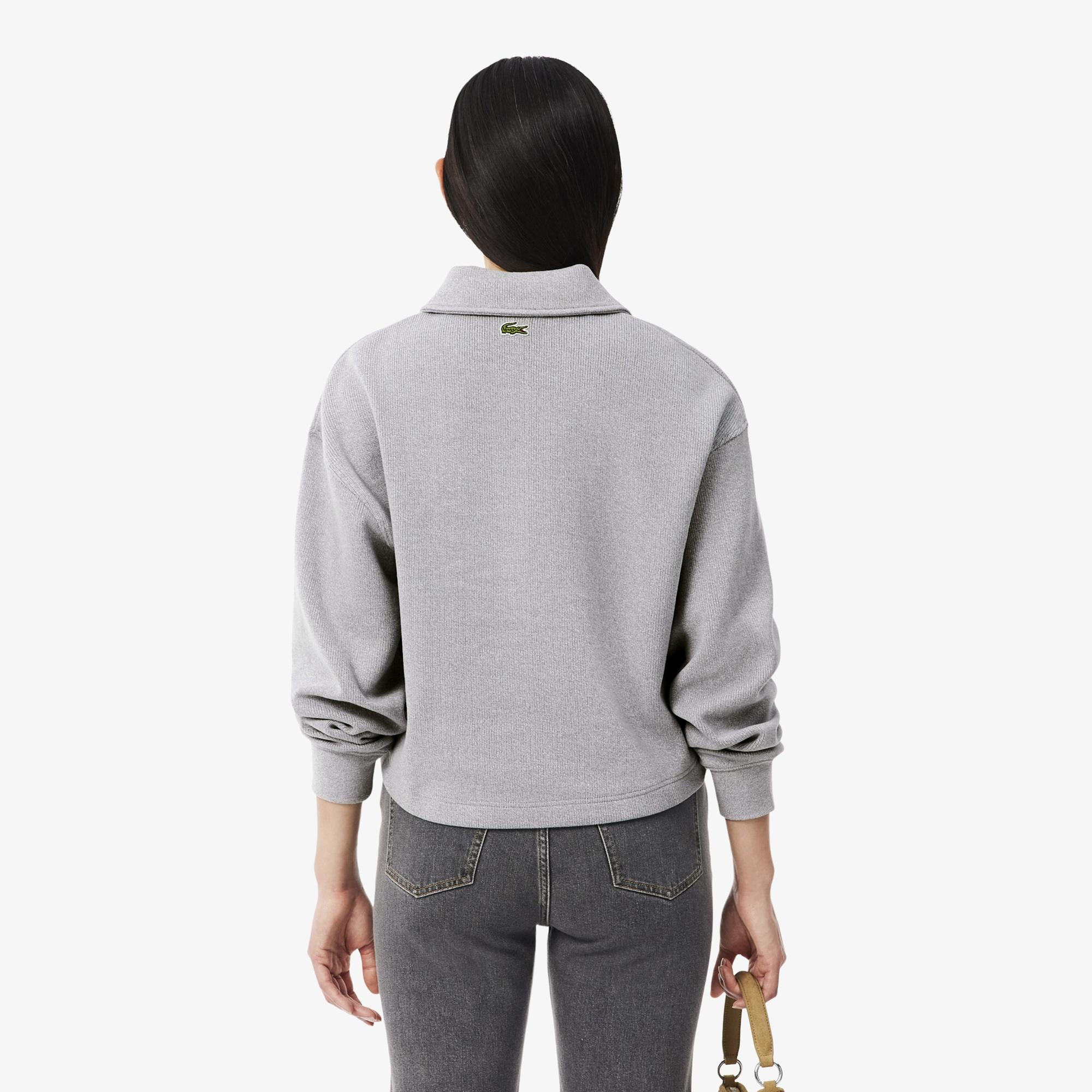 Kadın Oversize Fit Polo Yaka Gri Sweatshirt