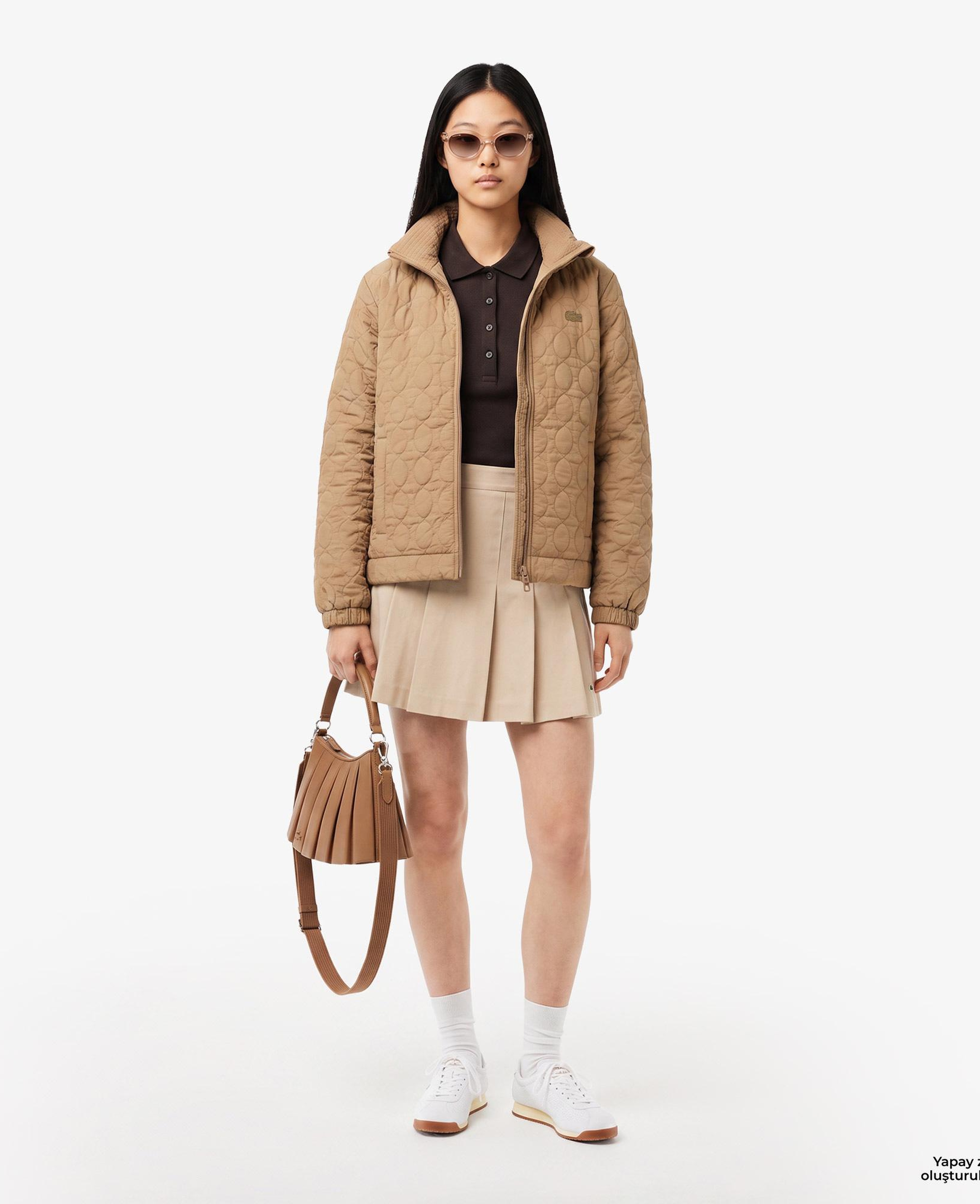 Kadın Relaxed Fit Kapüşonlu Desenli Kahverengi Ceket