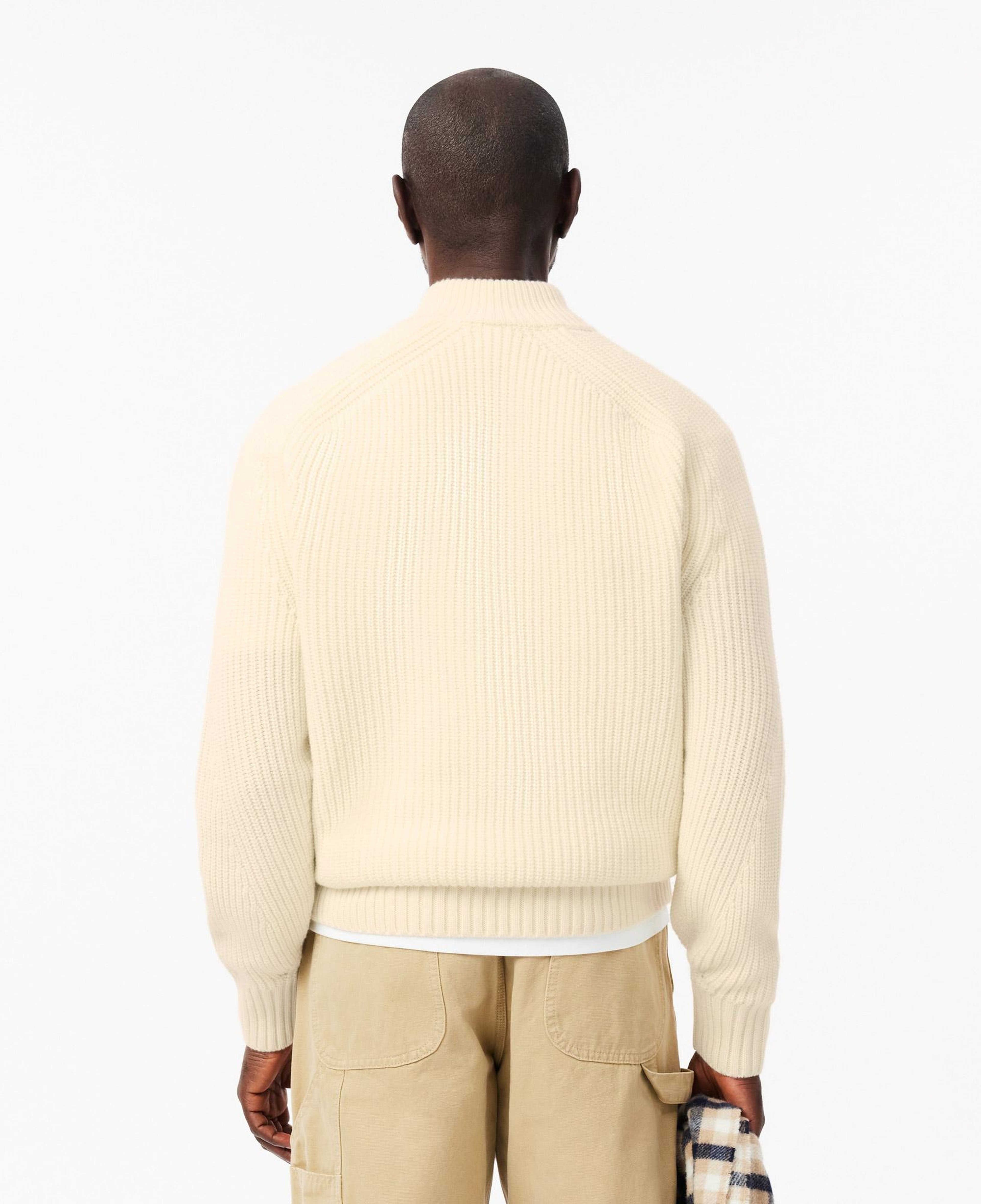 Erkek Classic Fit Yarım Fermuarlı Krem Yün Kazak