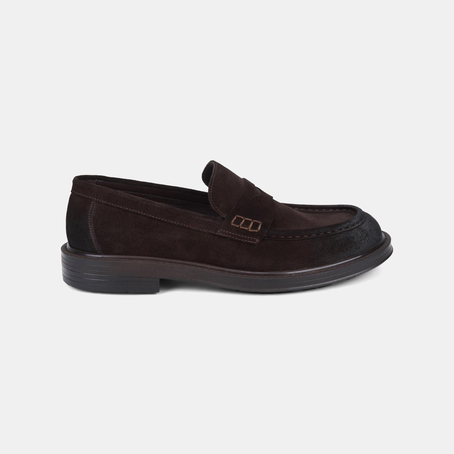 Erkek Kahve Süet Deri Bant Detaylı Klasik Loafer