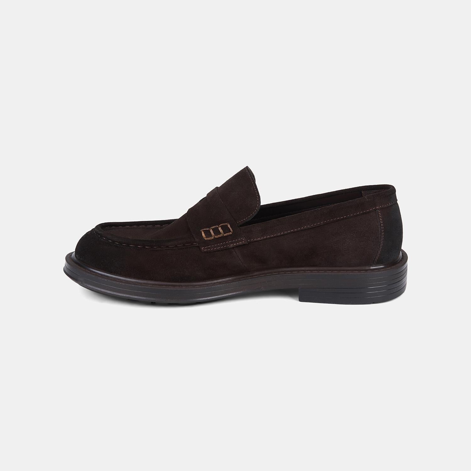 Erkek Kahve Süet Deri Bant Detaylı Klasik Loafer