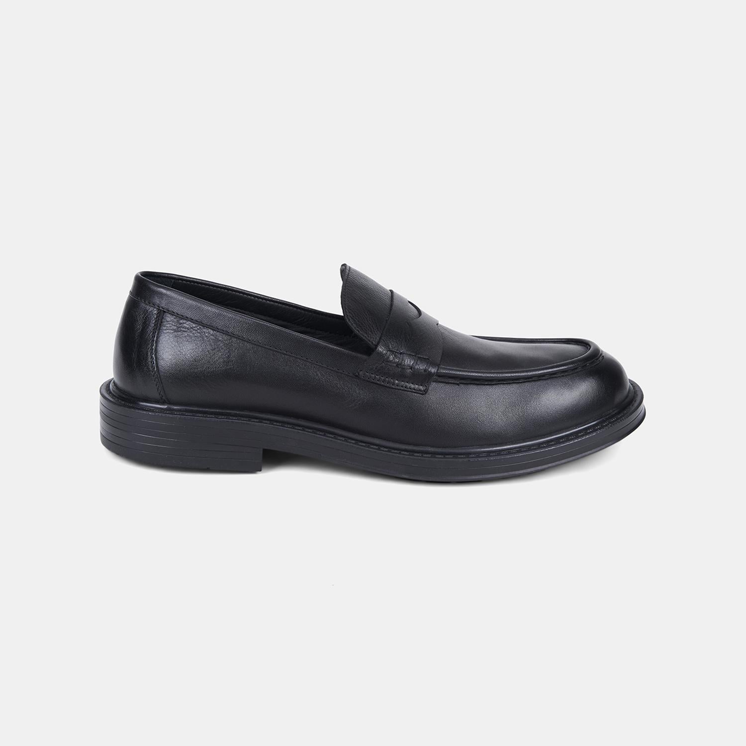 Erkek Siyah Deri Bant Detaylı Klasik Loafer