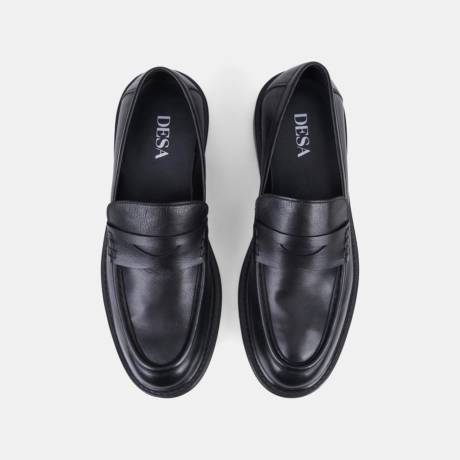 Erkek Siyah Deri Bant Detaylı Klasik Loafer